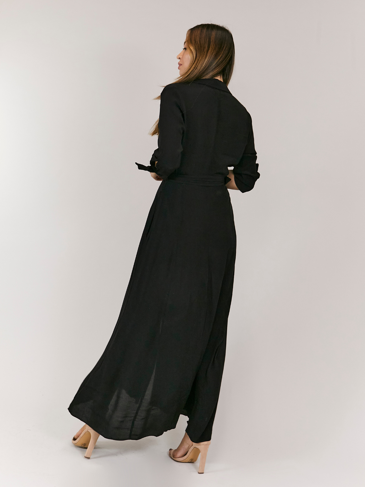 Daphne Belted Shirt Dress / Black