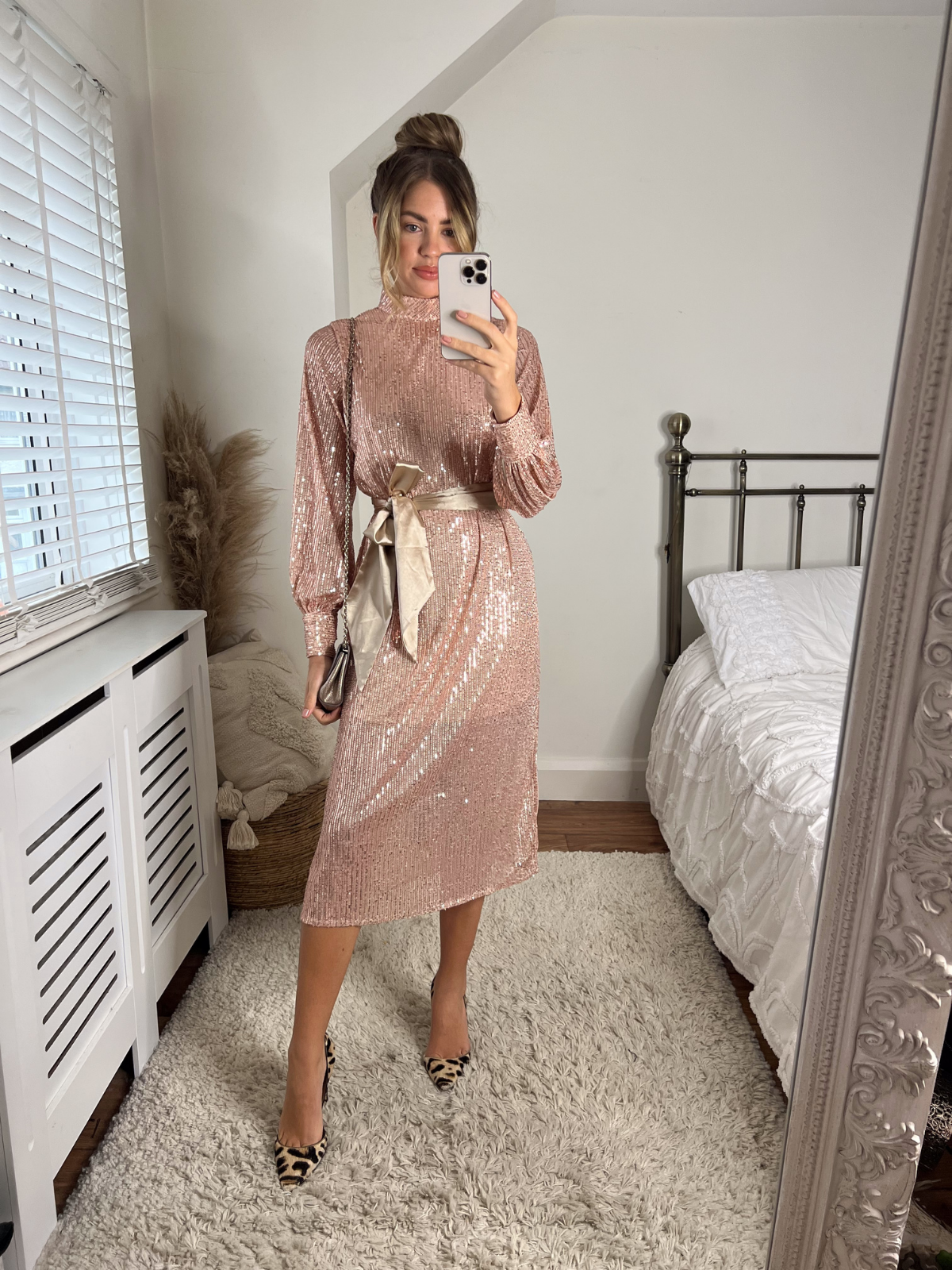 Roxi Sequin Midi Dress Rose Gold