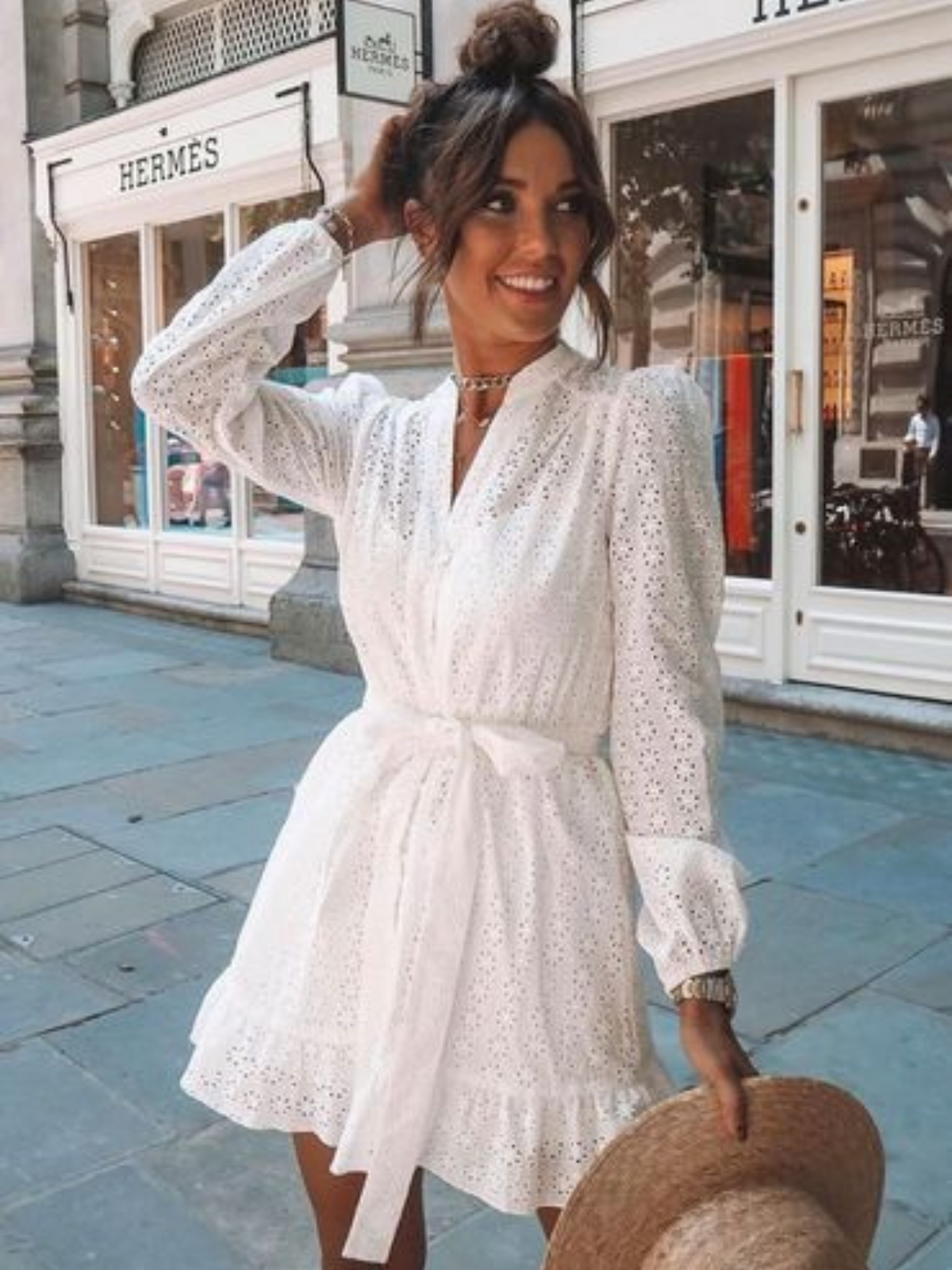 Bethany Cotton Broderie Anglaise Dress In White