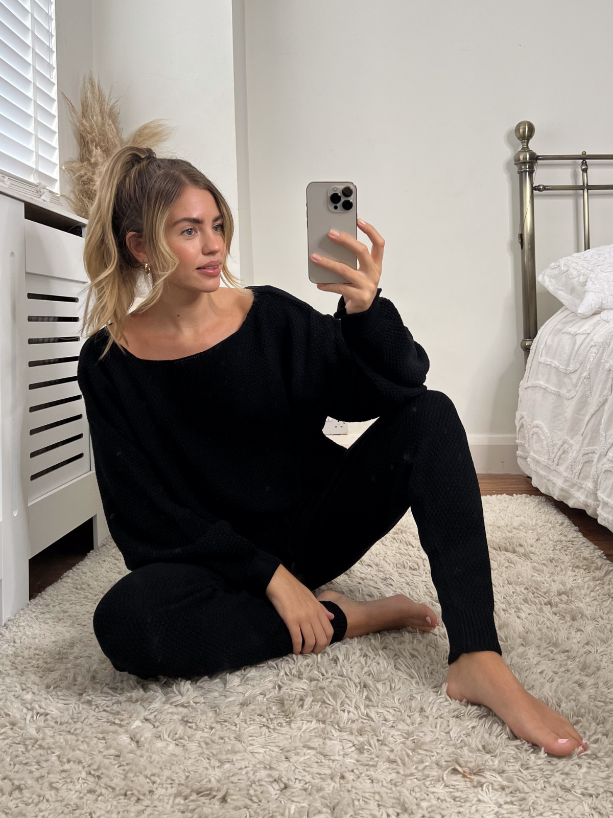 Imogen Waffle Slouchy Jumper / Black