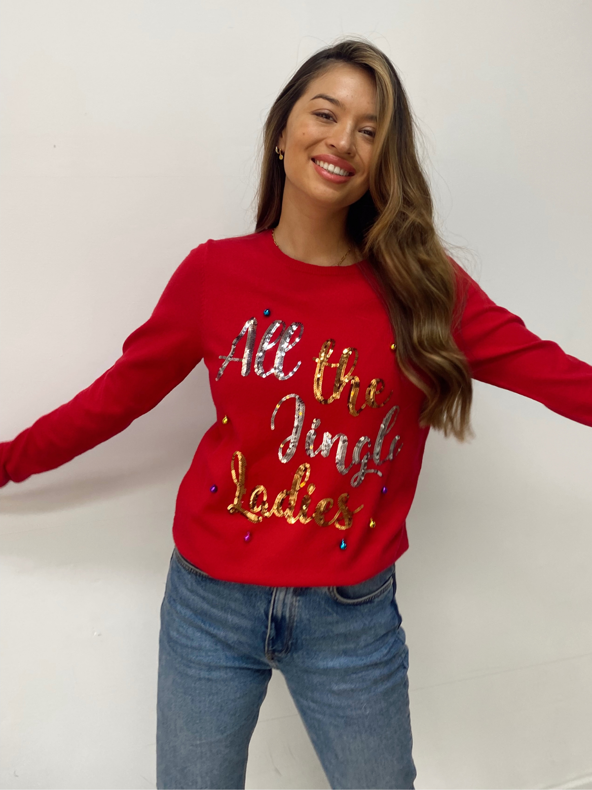 All The Jingle Ladies Red Christmas Jumper
