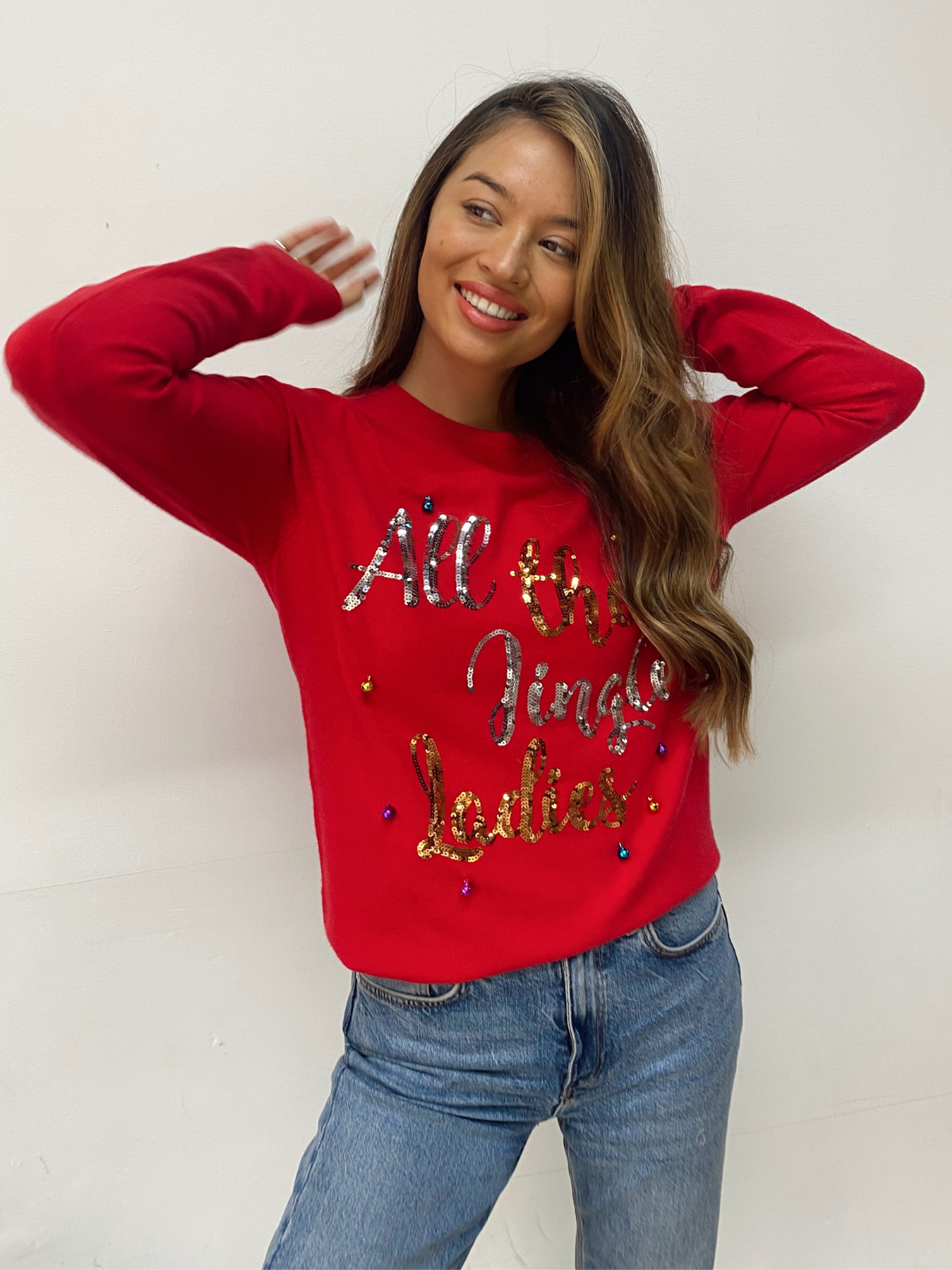 All The Jingle Ladies Red Christmas Jumper
