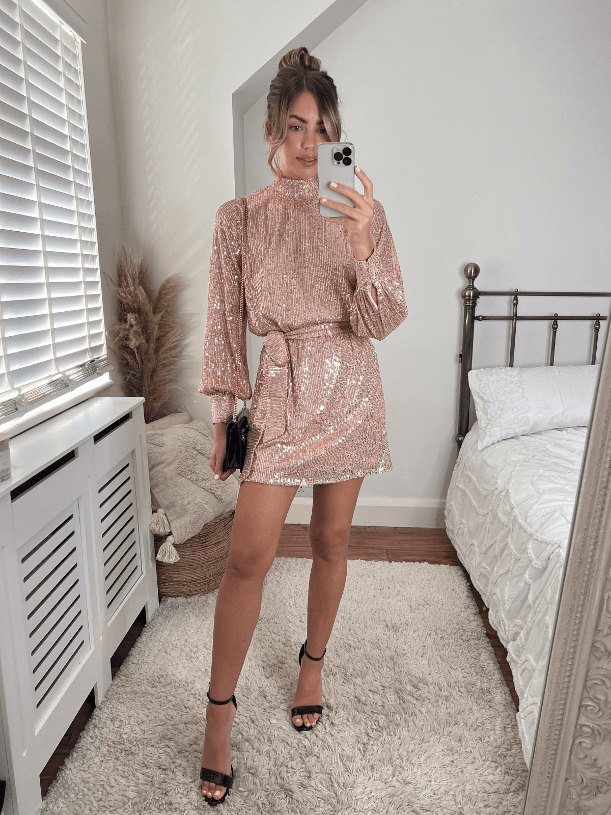 Hannah Sequin High Neck Mini Dress / Rose Gold Style Cheat Hannah Sequin High Neck Mini Dress / Rose Gold Style Cheat