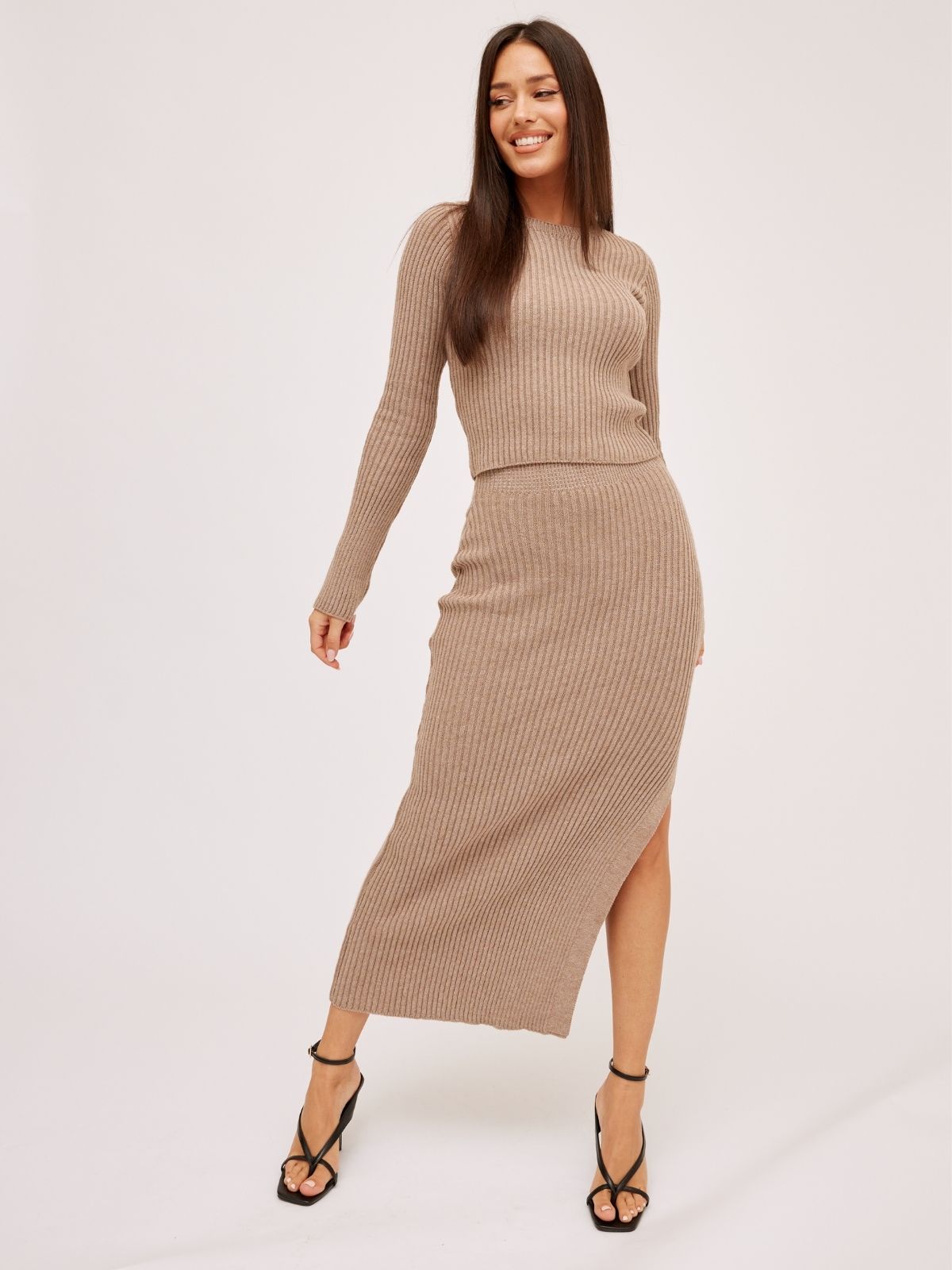 Larissa Knitted Midi Skirt / Beige Marl