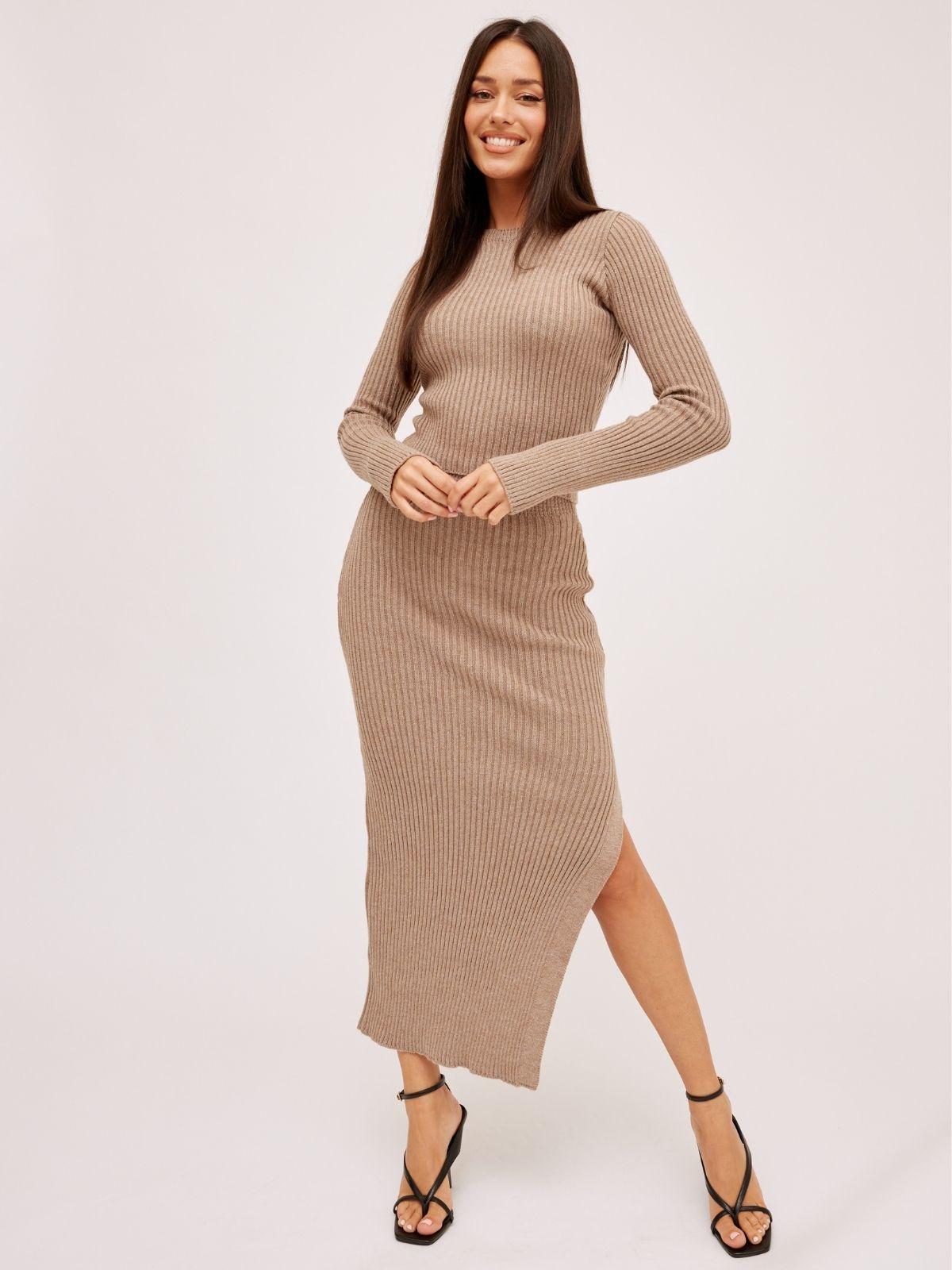 Larissa Knitted Long Sleeved Top / Beige Marl