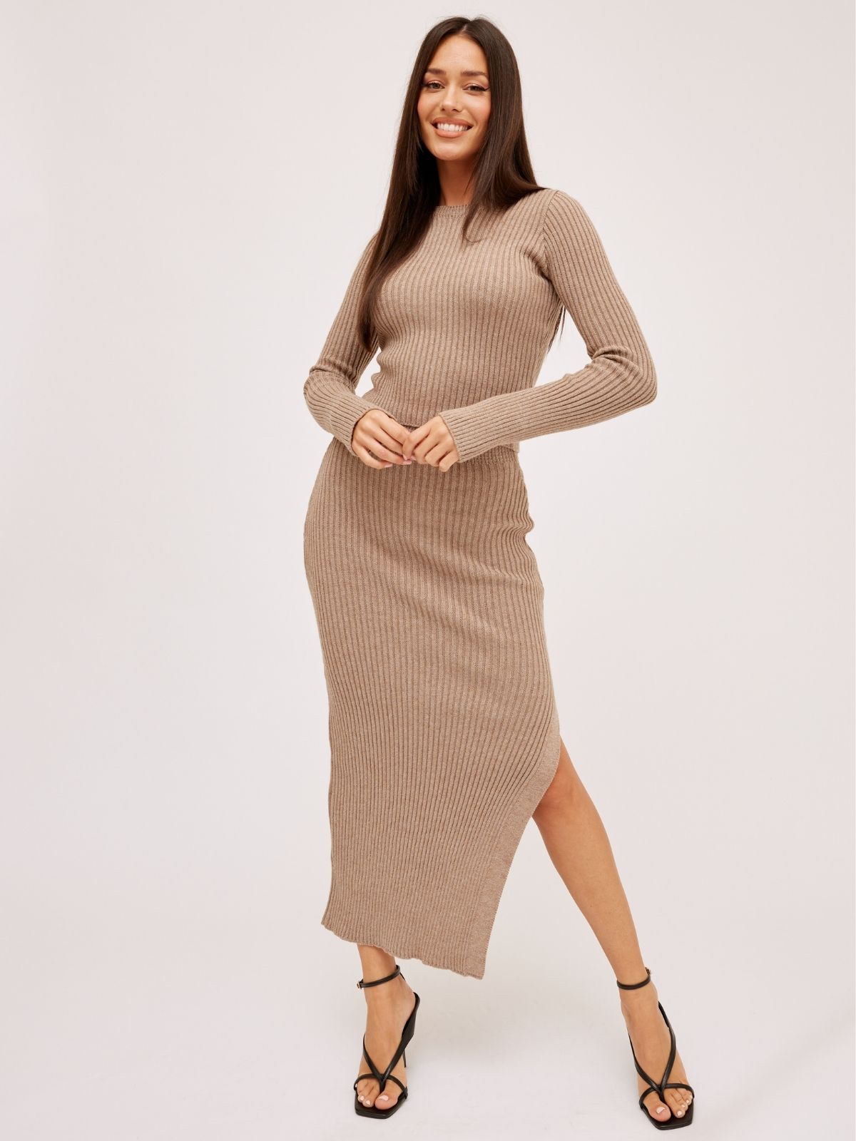 Larissa Knitted Midi Skirt / Beige Marl