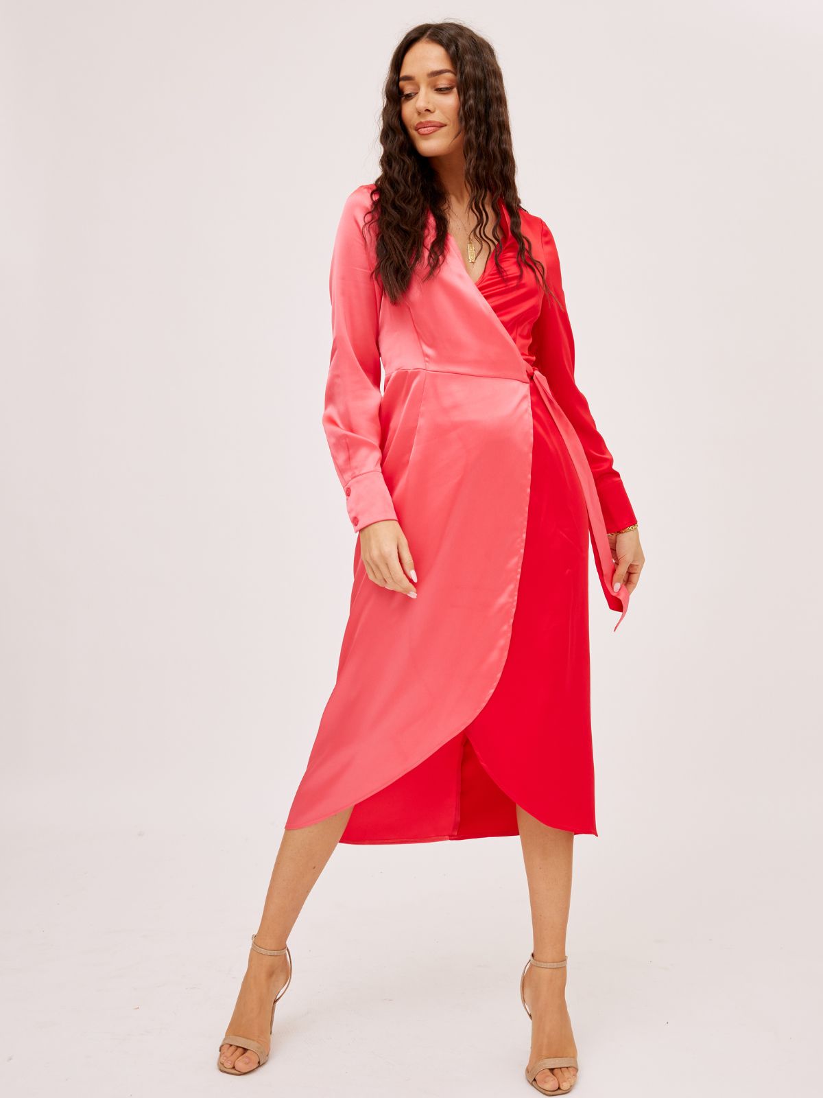 Jem Colourblock Wrap Dress in Pink & Red