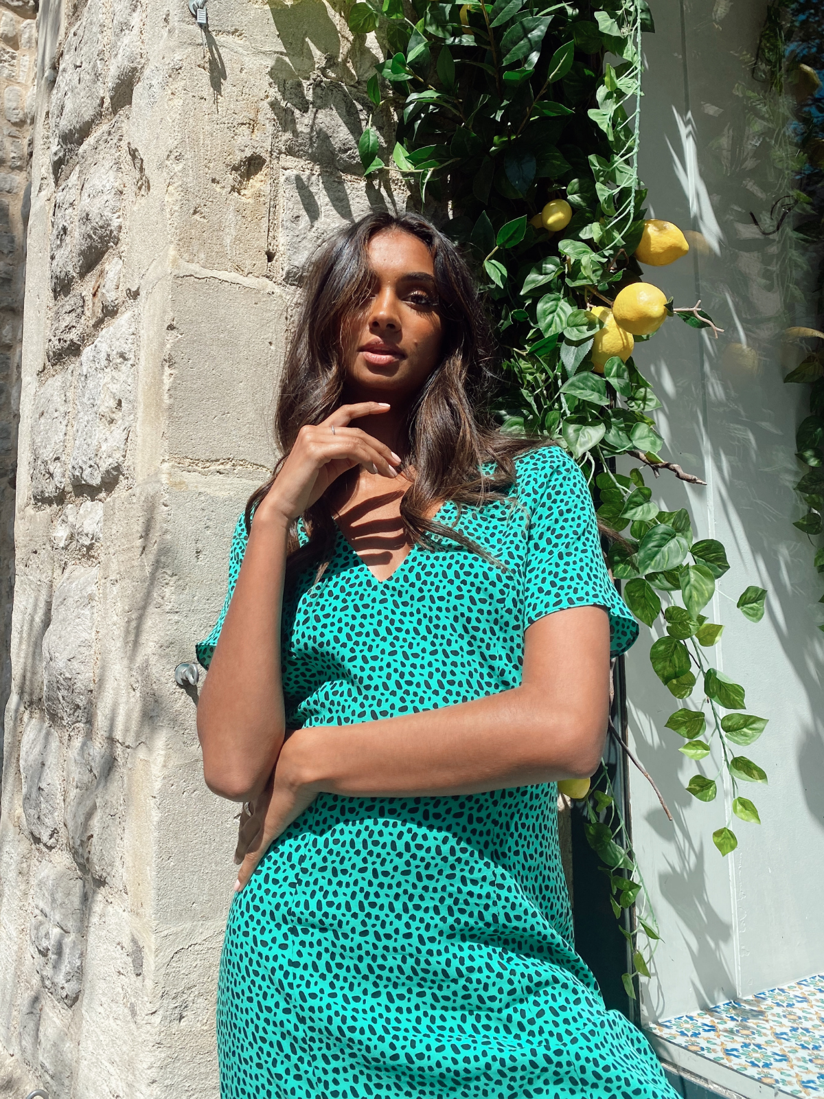 Green animal midi skirt online