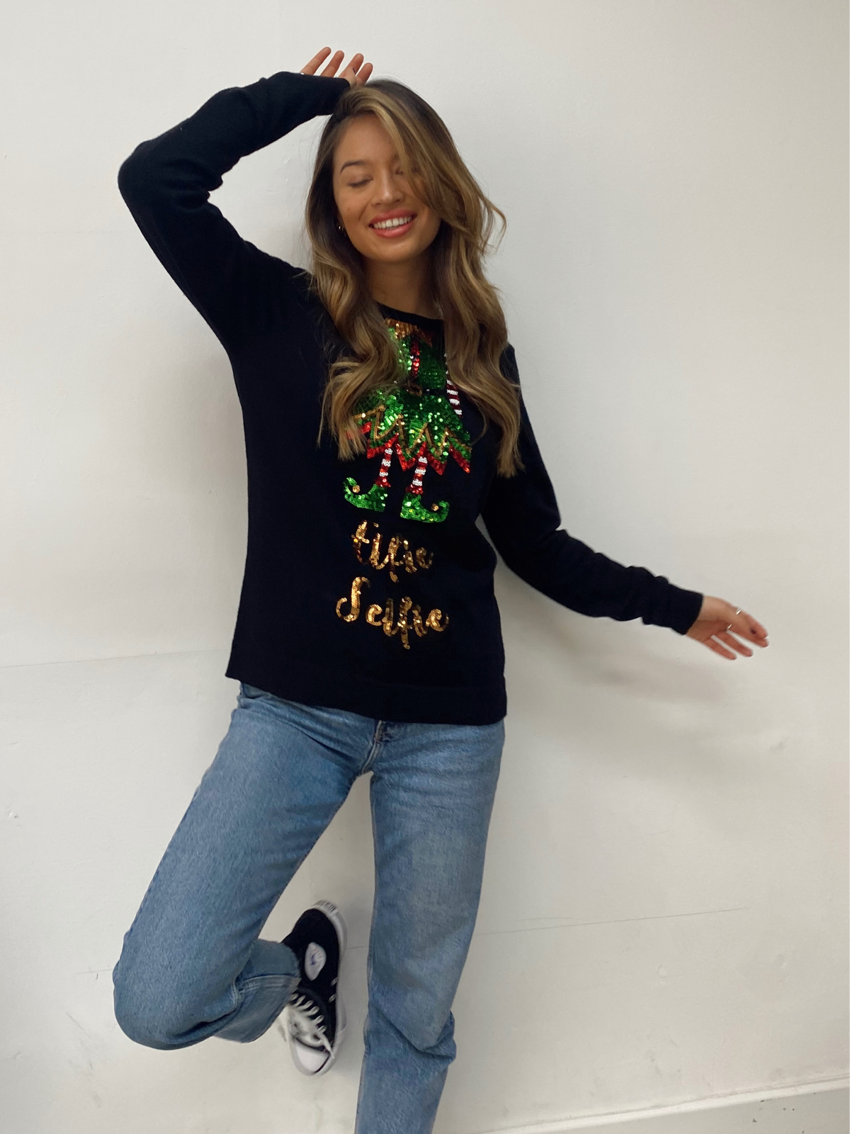 Elfie Selfie Black Christmas Jumper
