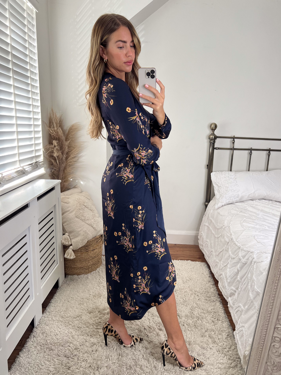 Navy Floral Wrap Dress | Fergie Reversible 2 in 1 Wrap Midi Dress ...