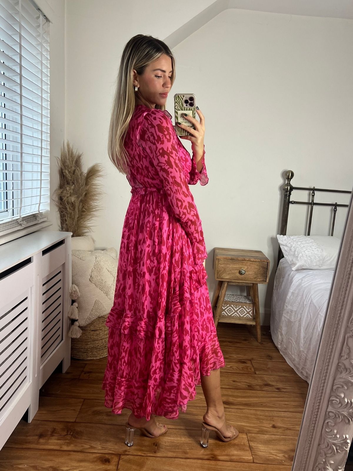 Pink and Red Midi Dress | Birdie Frill Tie Back Dress