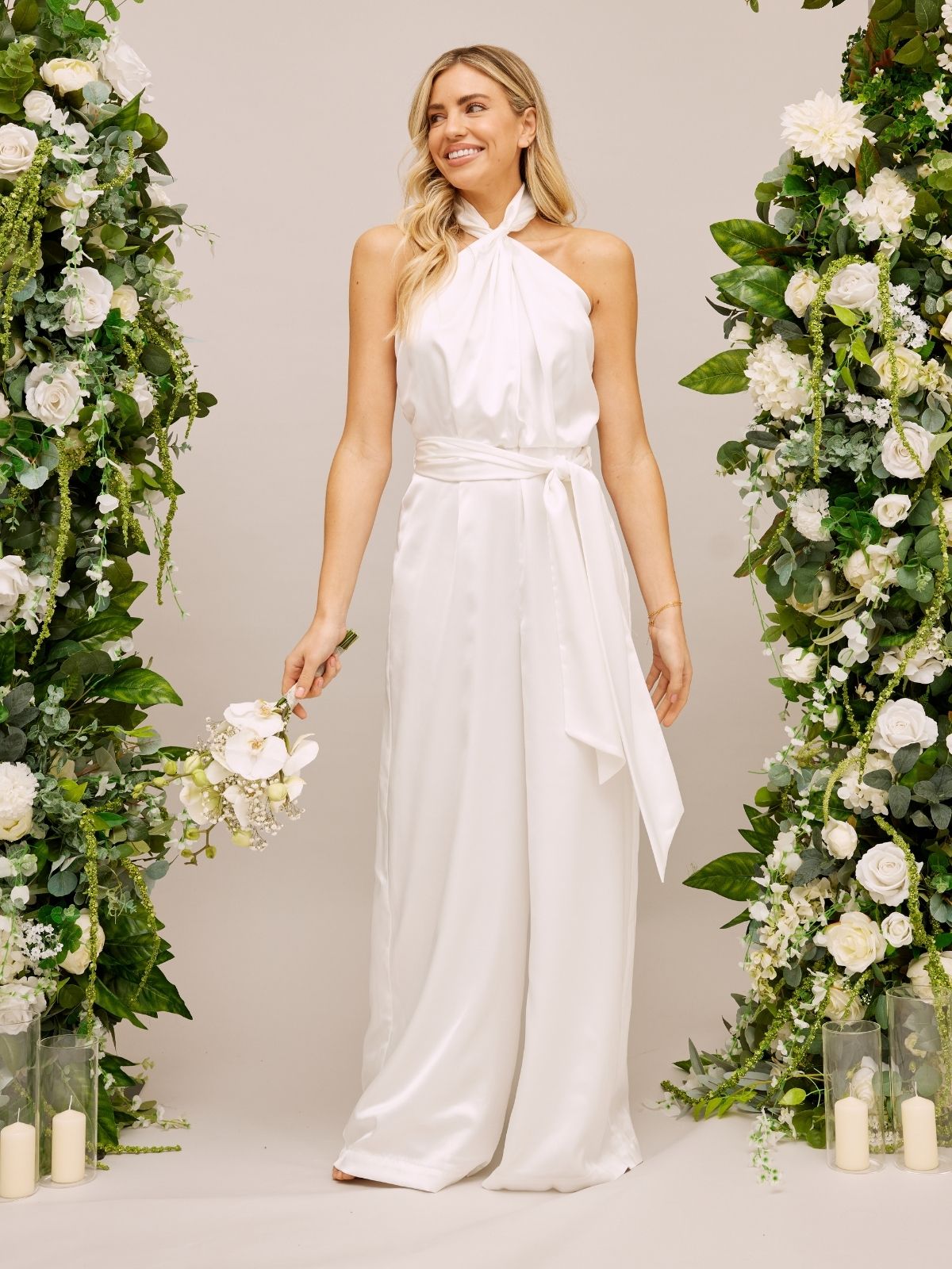 Satin Halter Bridal Jumpsuit / Ivory