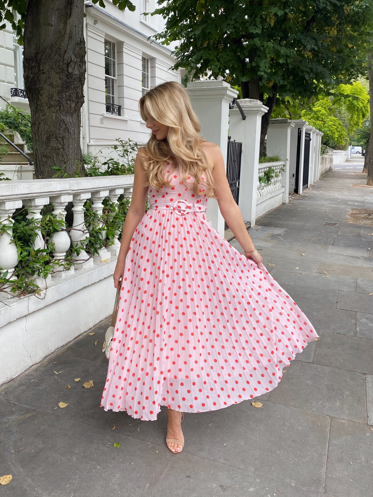 Pink polka dot maxi dress best sale