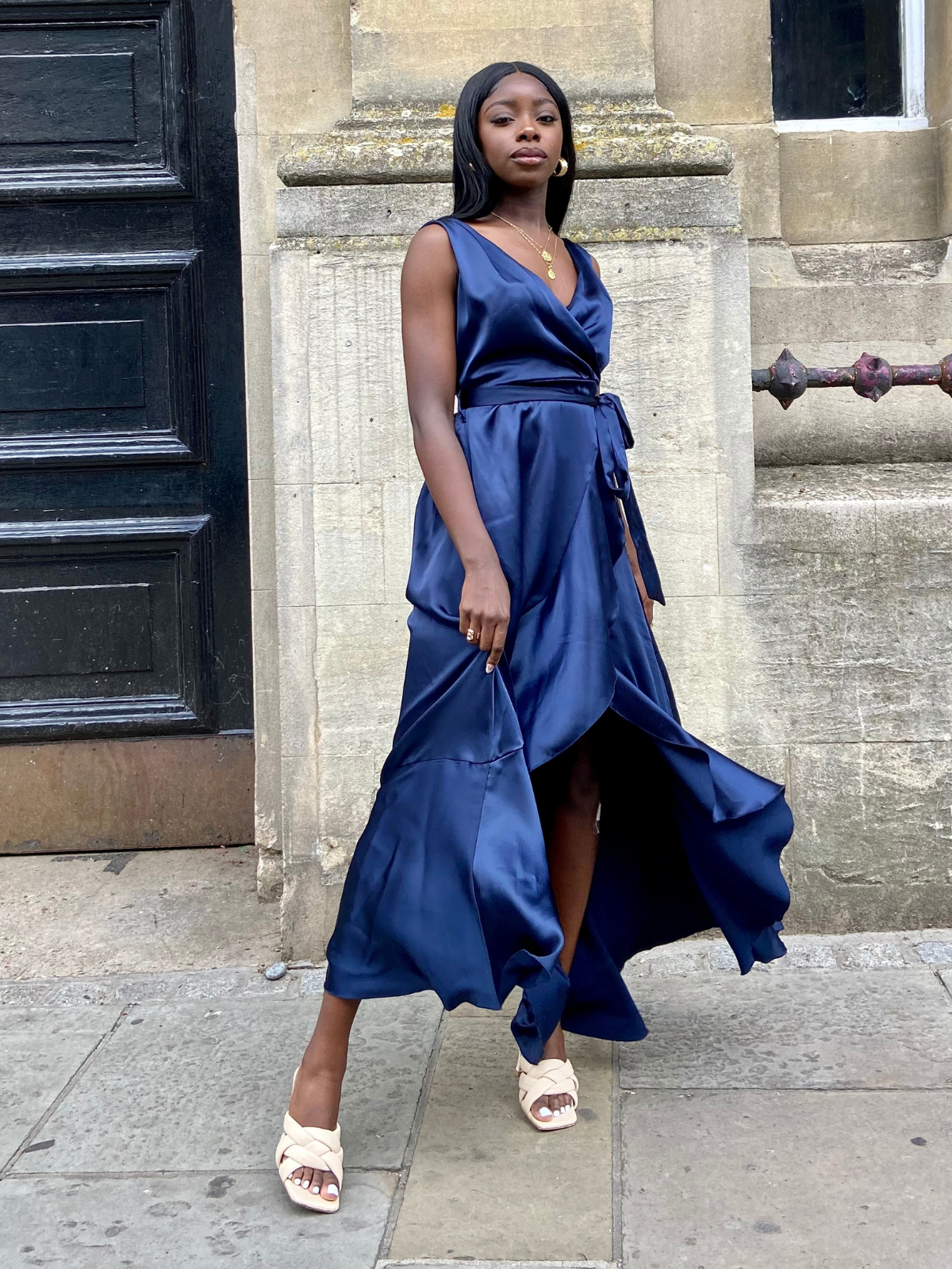 Navy blue sale satin dress