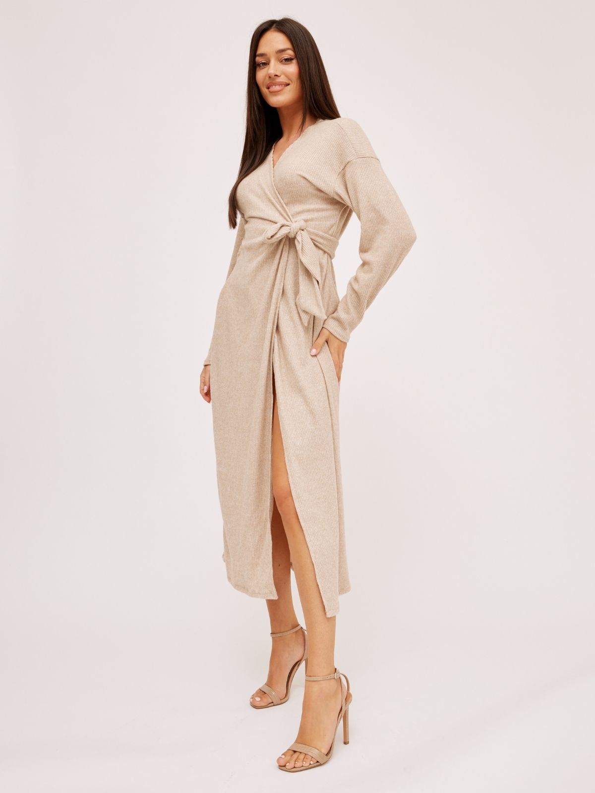 Niamh Knitted Wrap Dress in Stone