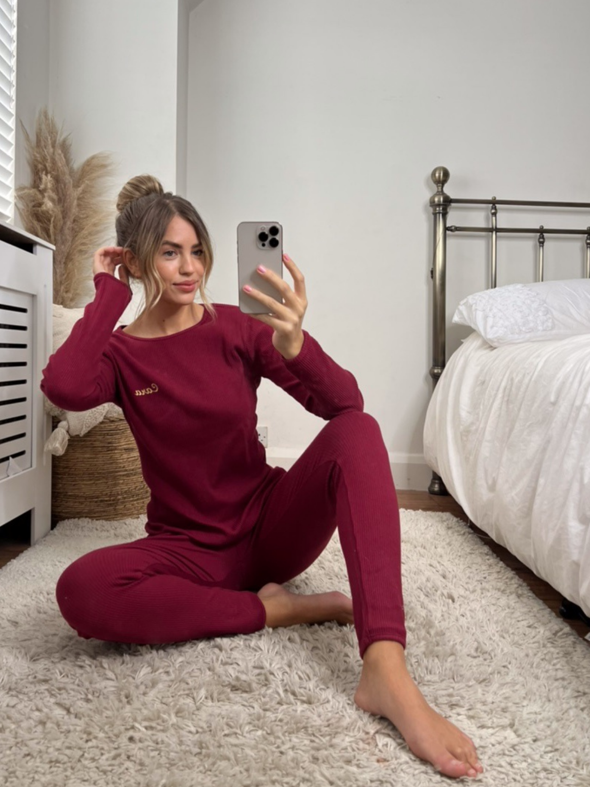 Personalised Womens Ribbed Jersey Loungewear Set Mulberry