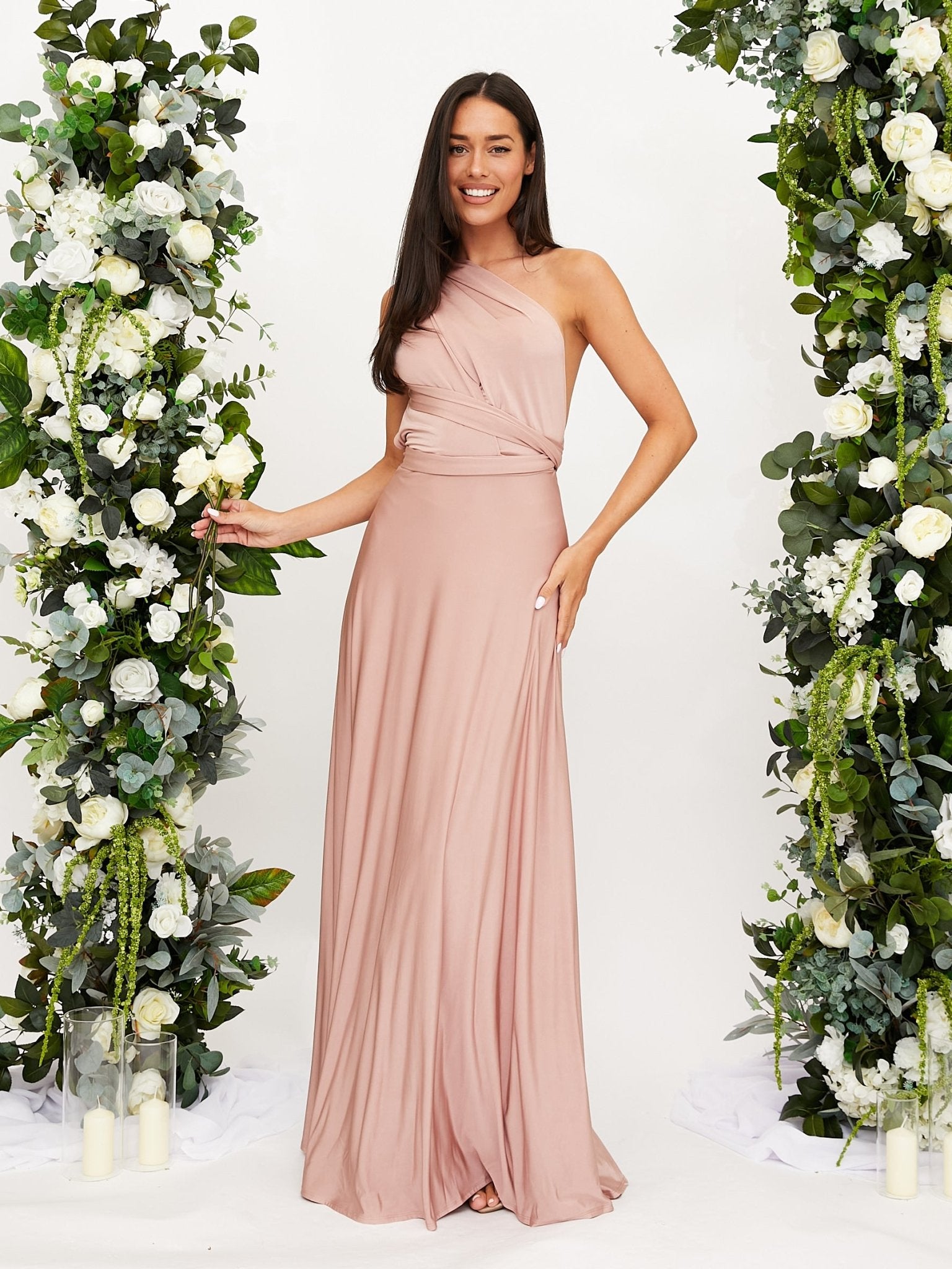 Pink Multiway Bridesmaid Dress | Slinky Maxi Dress in Blush Style Cheat Pink Multiway Bridesmaid Dress | Slinky Maxi Dress in Blush Style Cheat