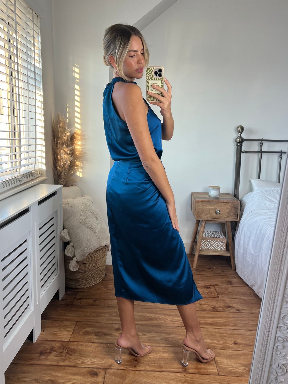 Valencia High Waist Drape Skirt / Peacock Blue