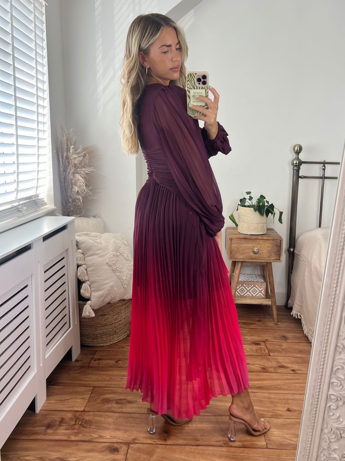 toni long sleeved pleated maxi dress Elegant Long Sleeve Pleated Maxi Dress with Chic Side Pleats