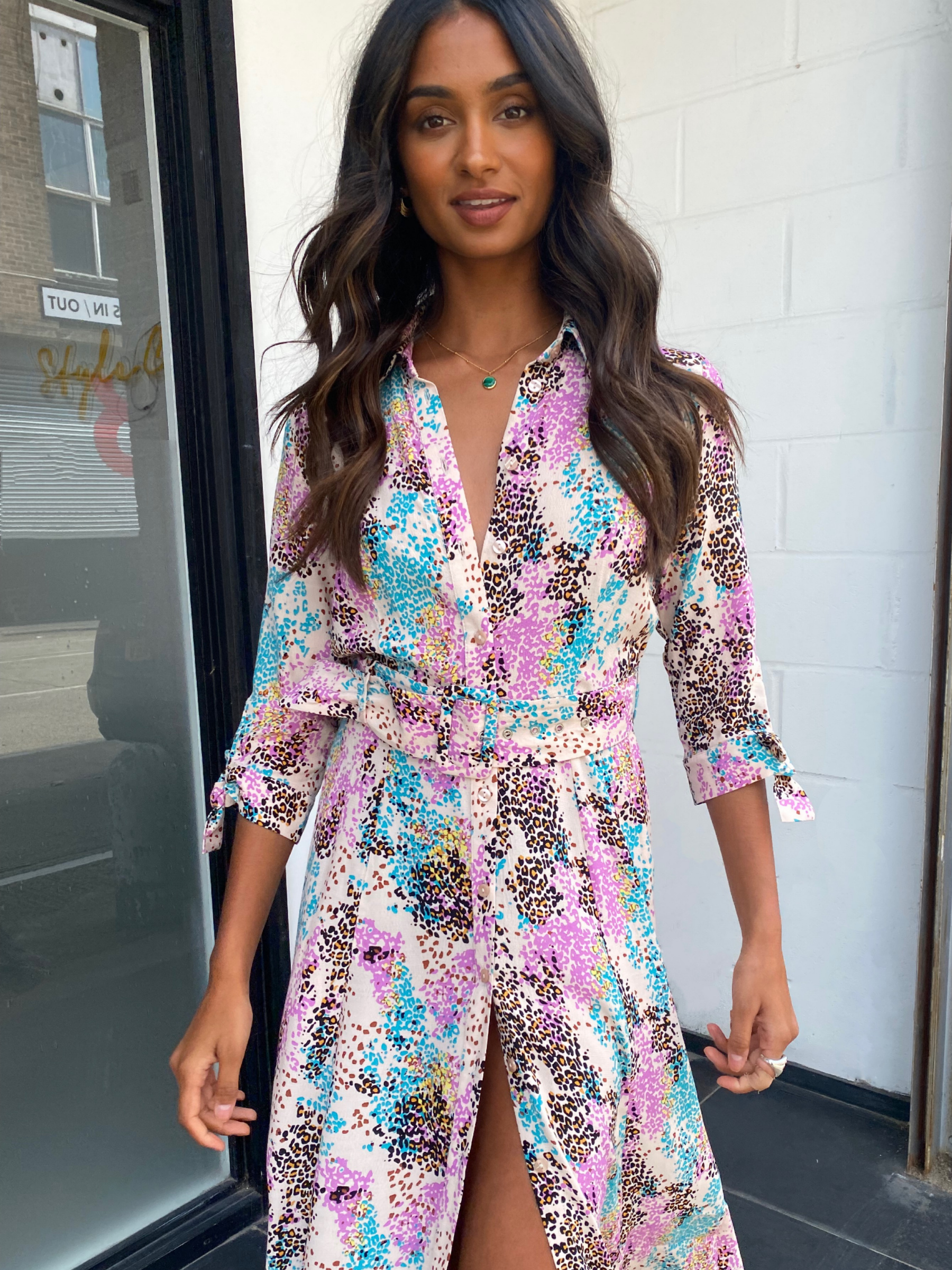 Daphne Belted Shirt Dress / Multi Leopard Print