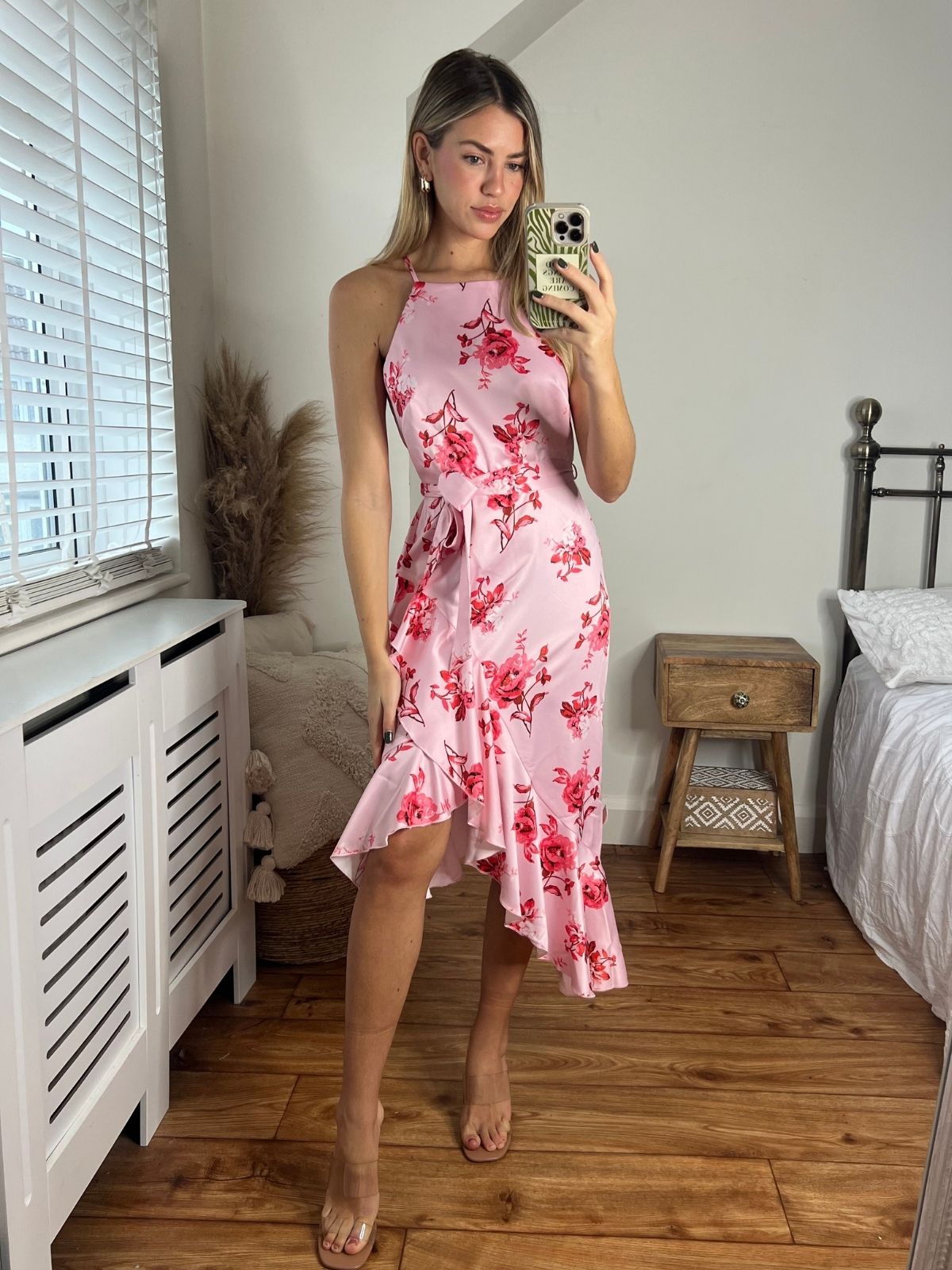 Ariana Halter Frill Dress / Blush Floral
