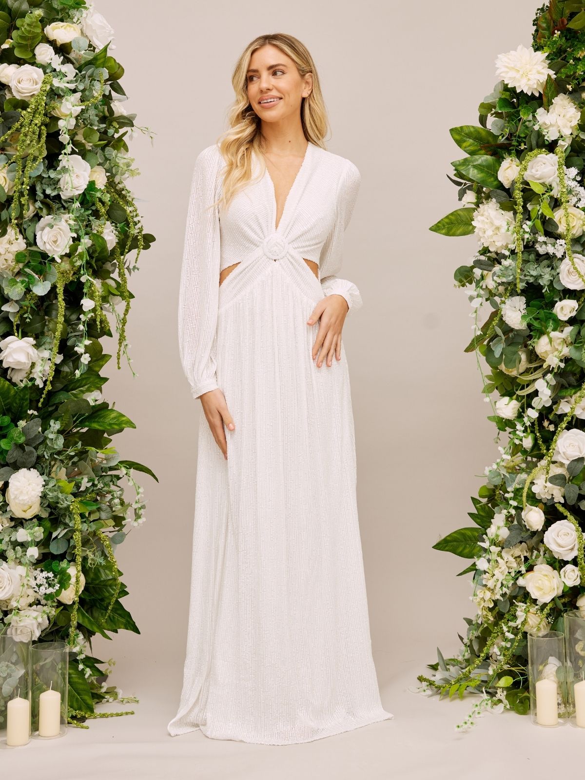 Sequin Cut Out Maxi Bridal Dress / White