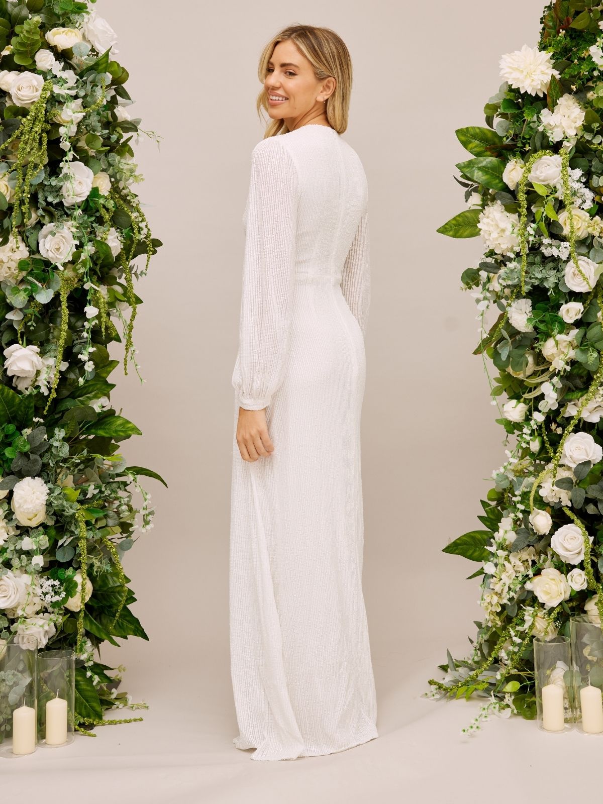 Sequin Cut Out Maxi Bridal Dress / White