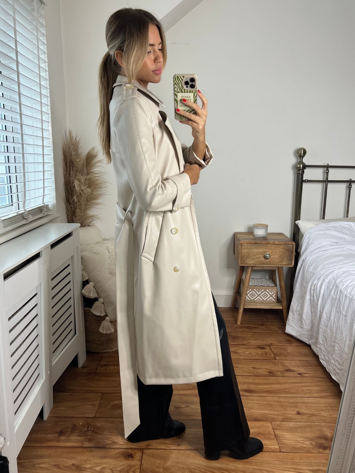PU Trench Coat | Eliza PU Coat in Cream