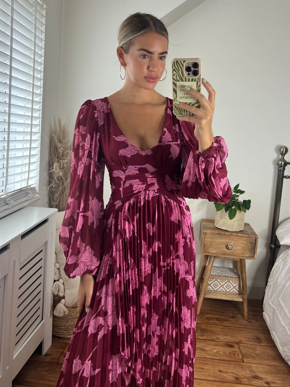 Long Sleeve Pink Floral Maxi Dress