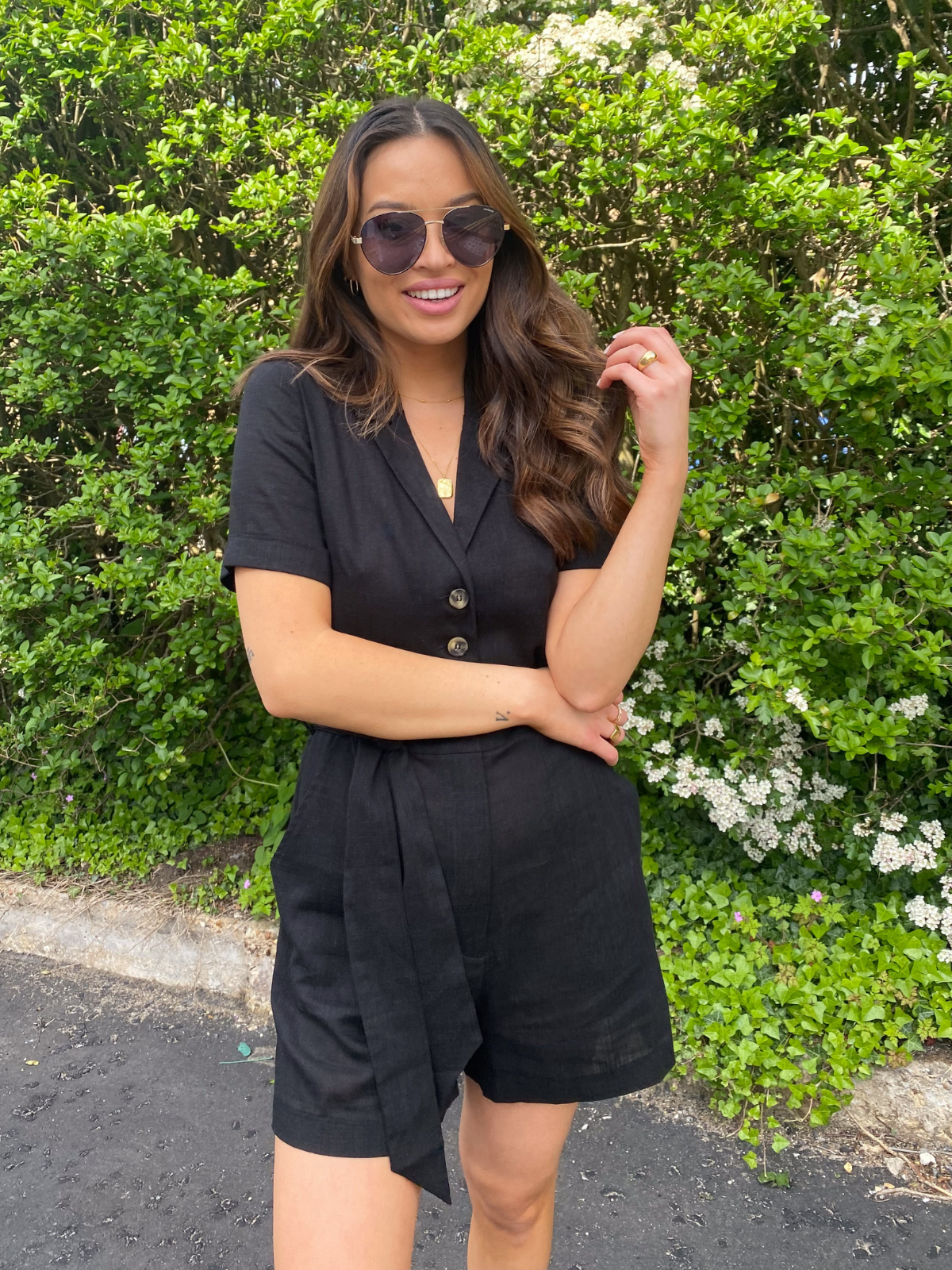 Black linen playsuit shop