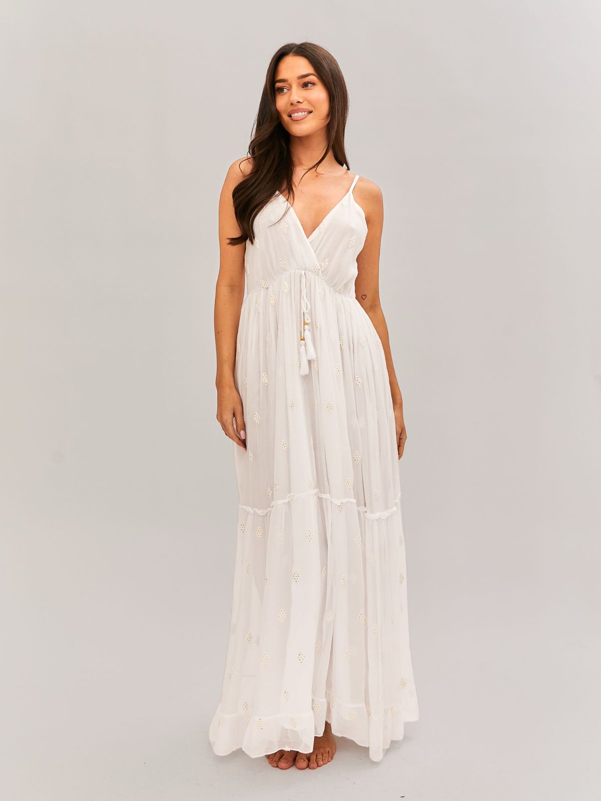 South Beach Marbella Tie Front Sequin Maxi Dress / White