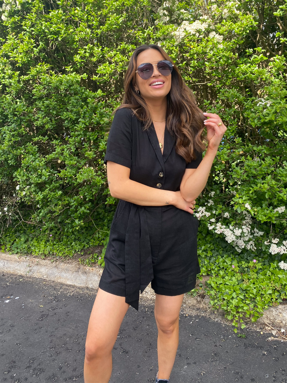 Black top linen playsuit