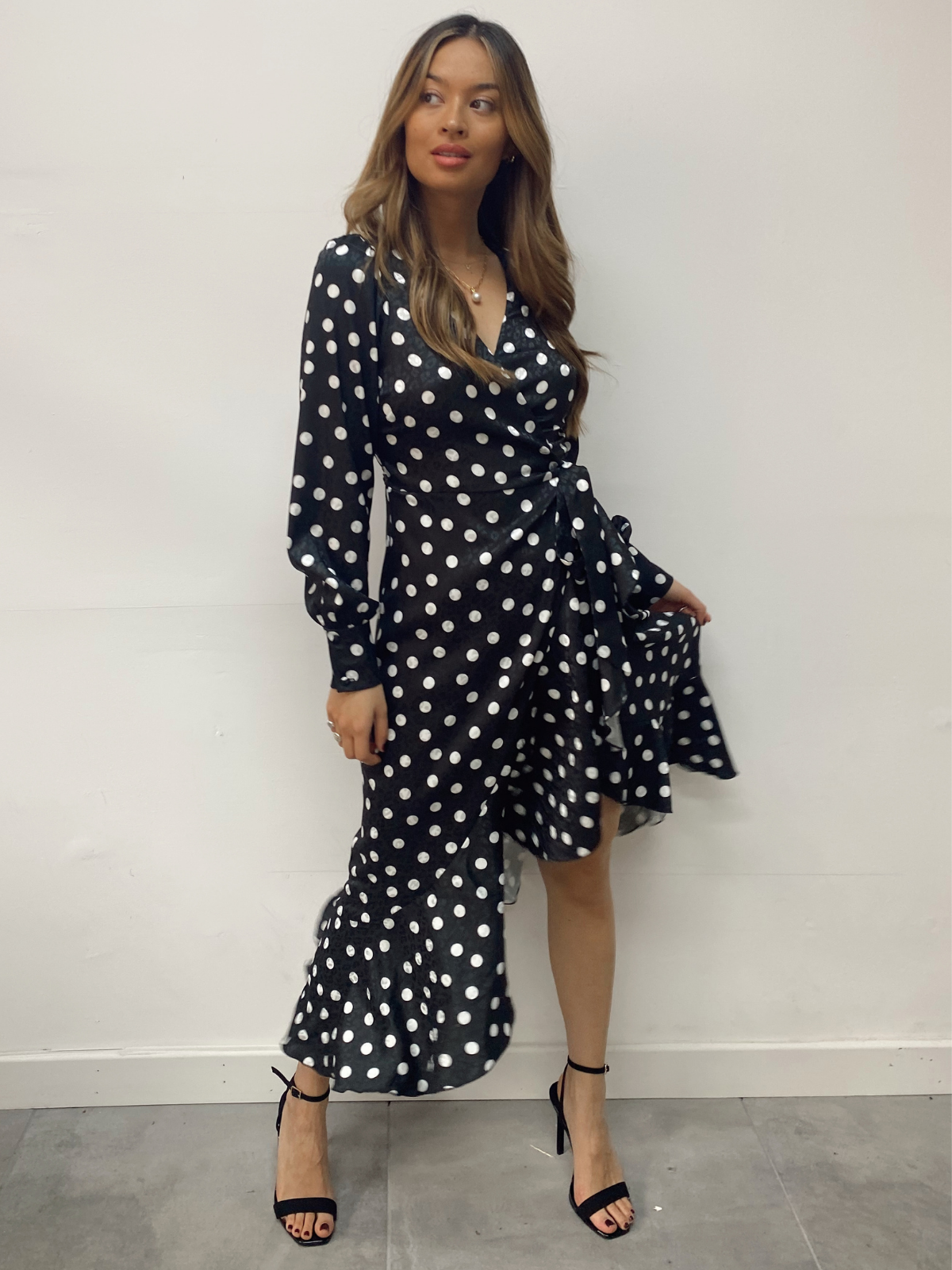 Long Sleeve Spotted Dress  Toni Long Sleeved Maxi Dress – Style Cheat