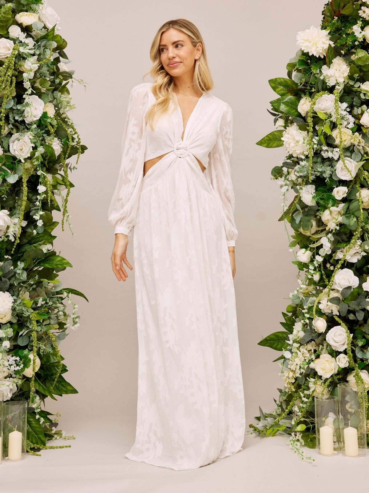 Cut Out Maxi Bridal Dress / White Jacquard