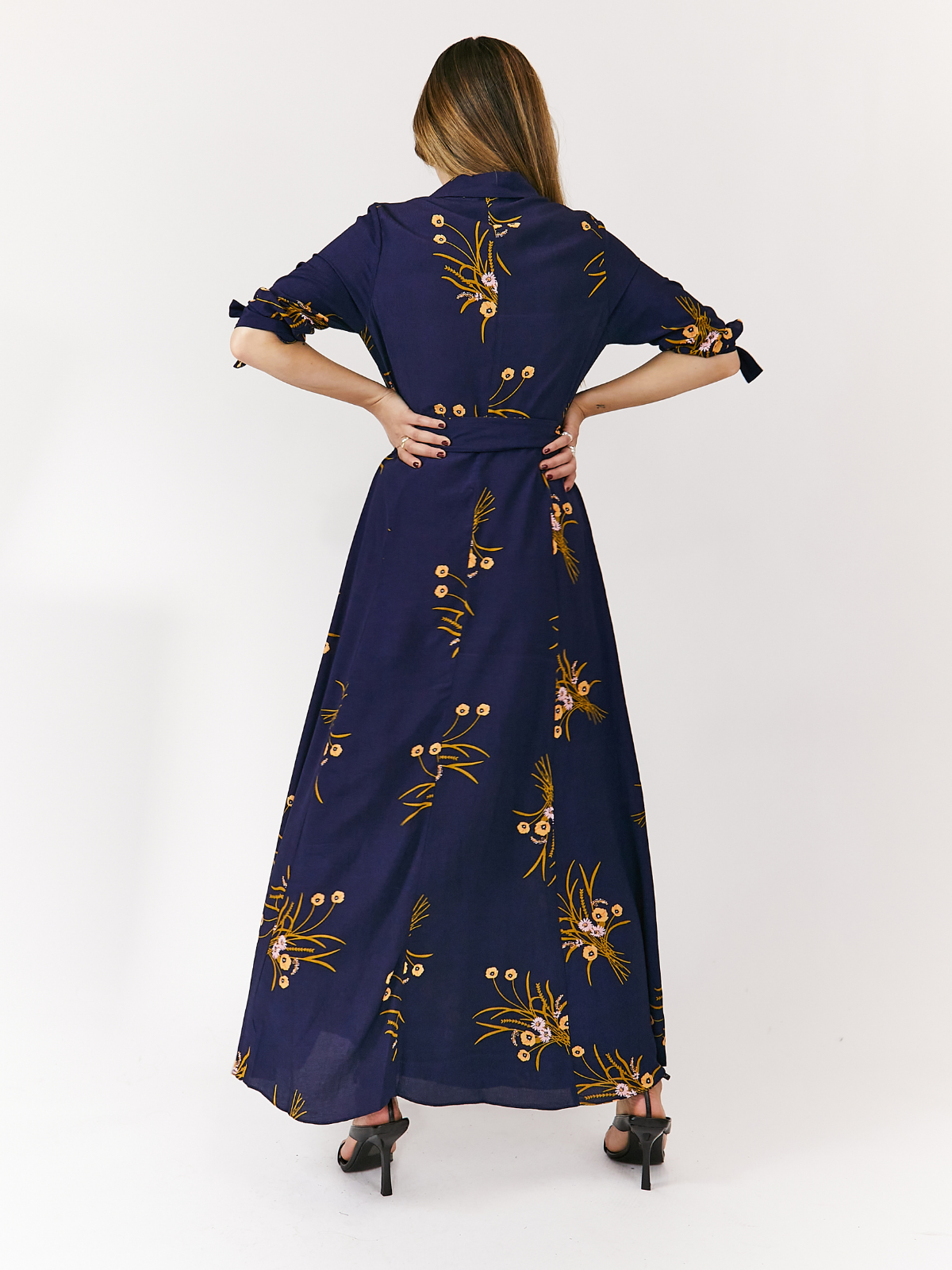 Daphne Belted Shirt Dress / Navy Floral Print