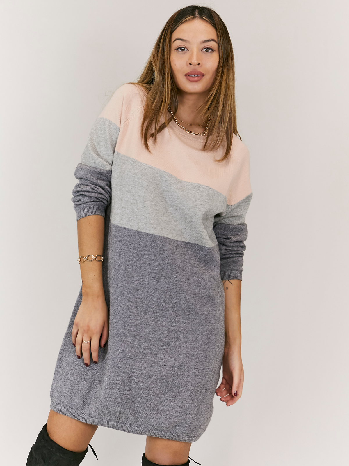 Pink Knitted Jumper Dress Jolie Pink Colour Block Dress Style