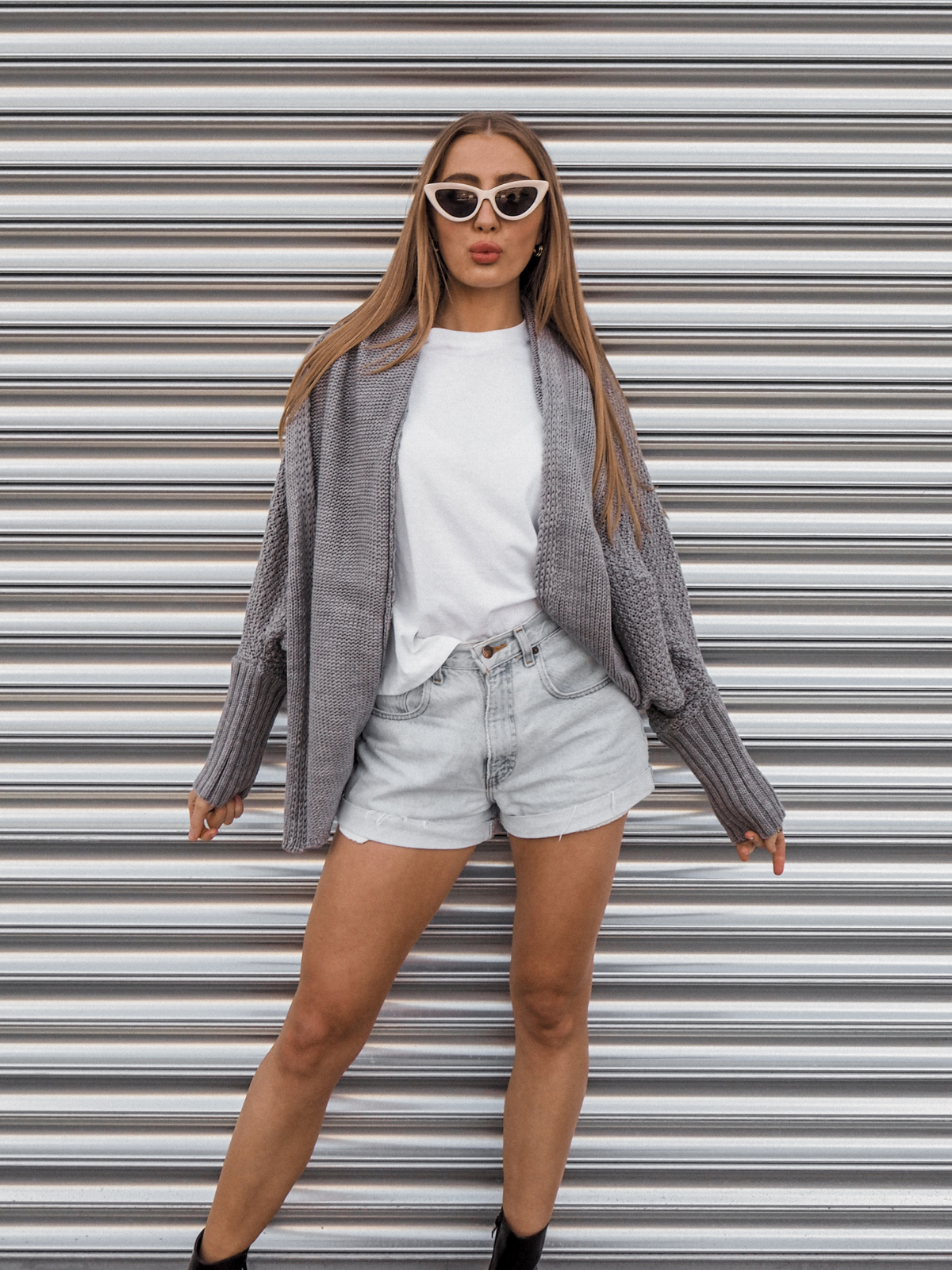 Grey Knitted Cardigan | Keira Grey Waffle Knitted Cardigan