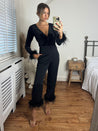 Feather Cuff Bodysuit | Annika Bodysuit in Black