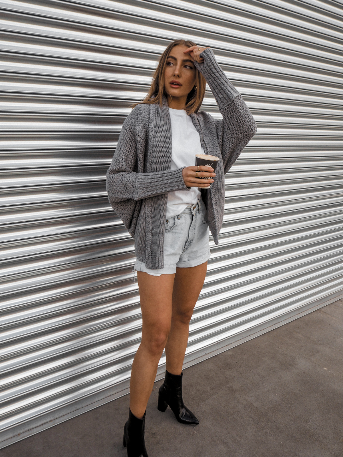 Grey Knitted Cardigan | Keira Grey Waffle Knitted Cardigan