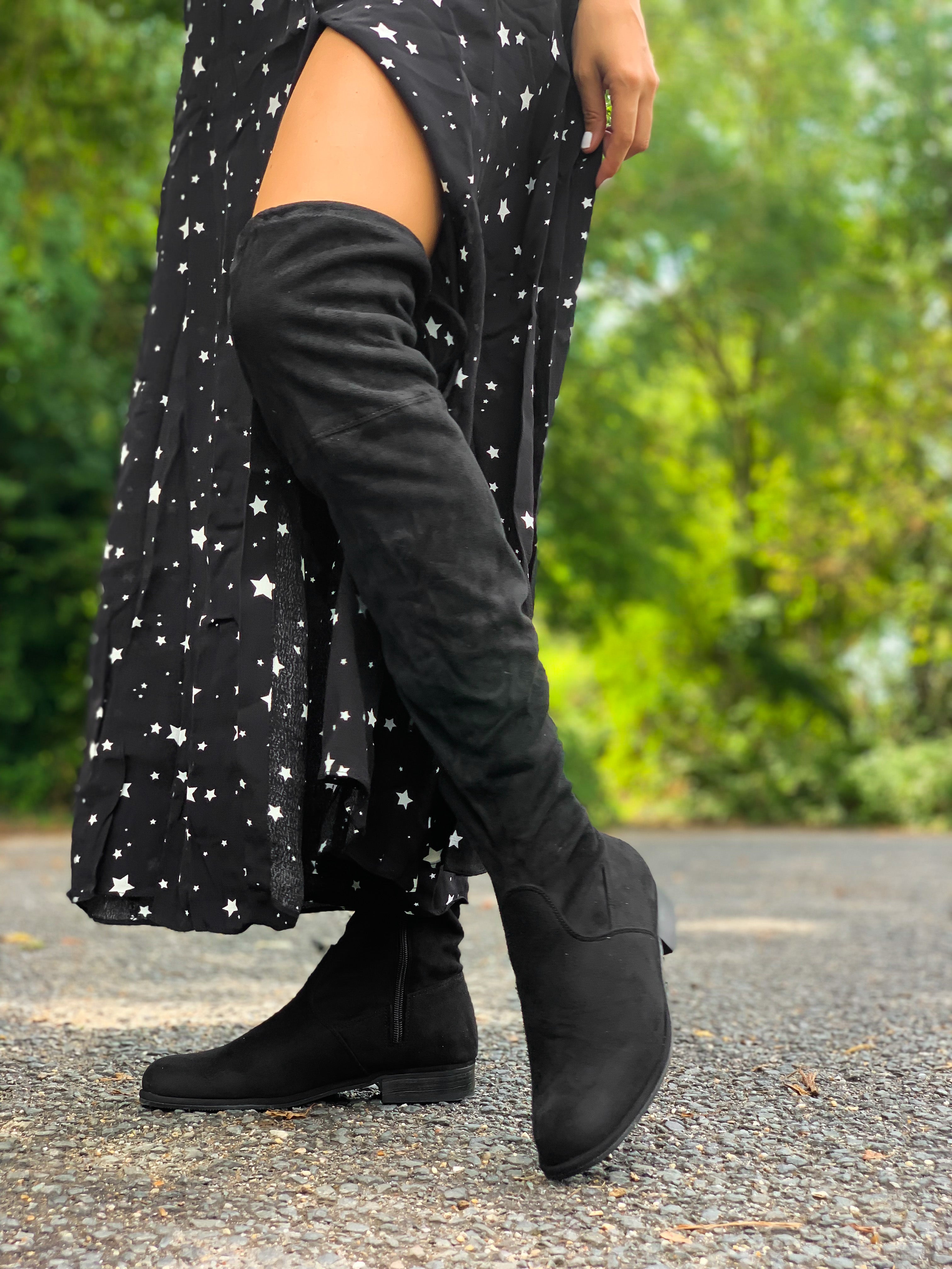 Over The Knee Flat Black Boots