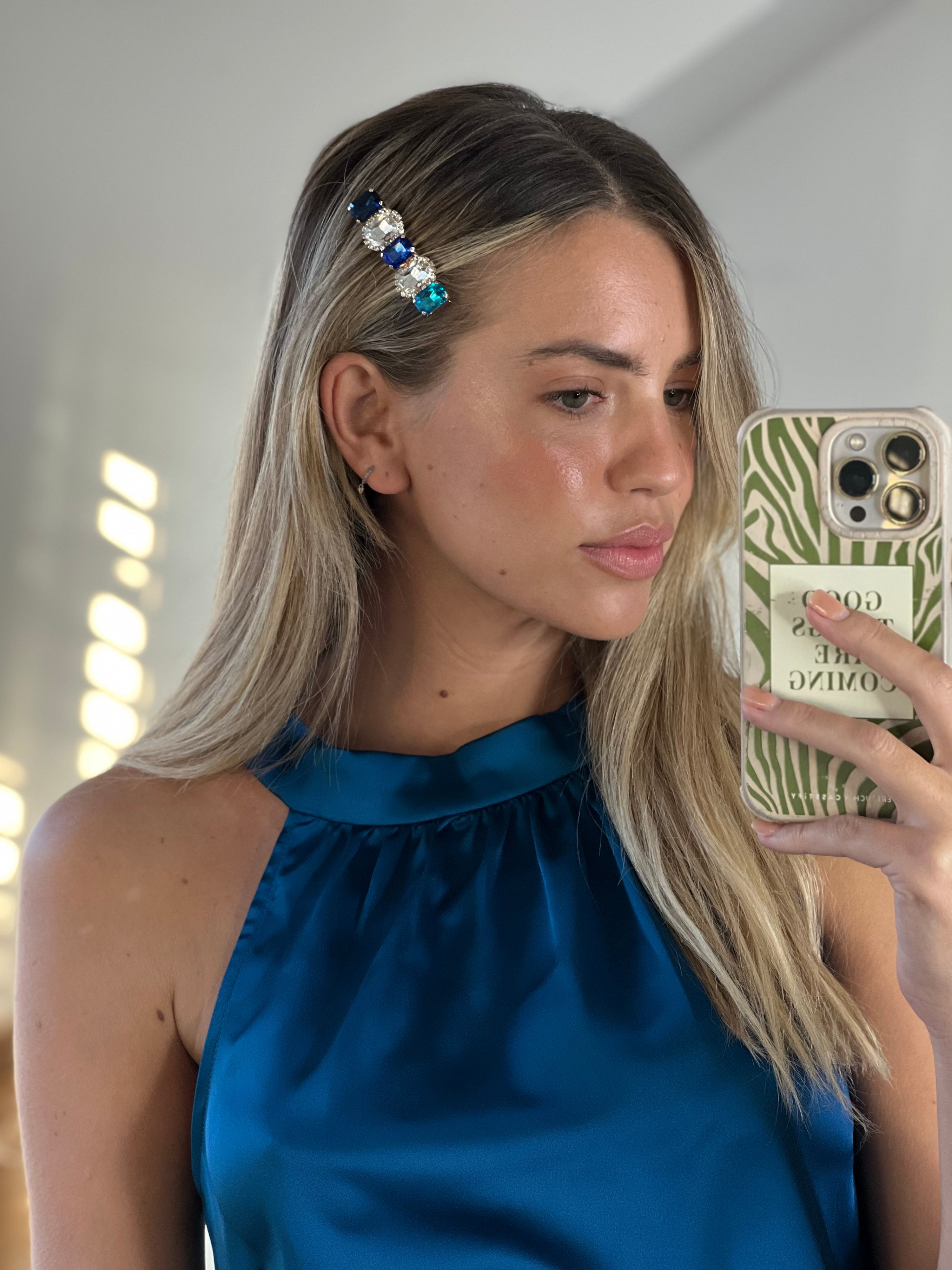 Clara Diamante Hairclip / Blue Gem