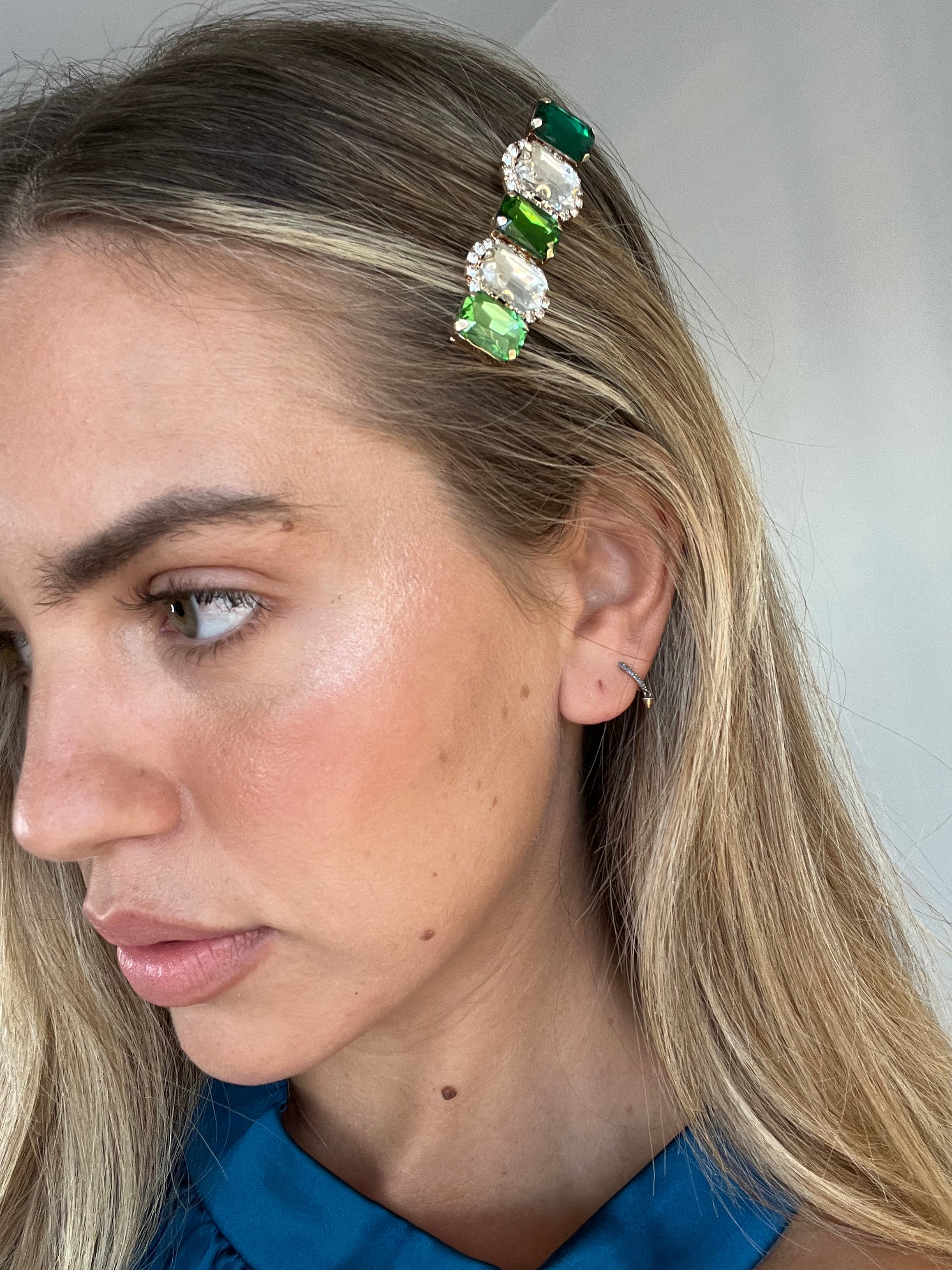 Clara Diamante Hairclip / Green Gem