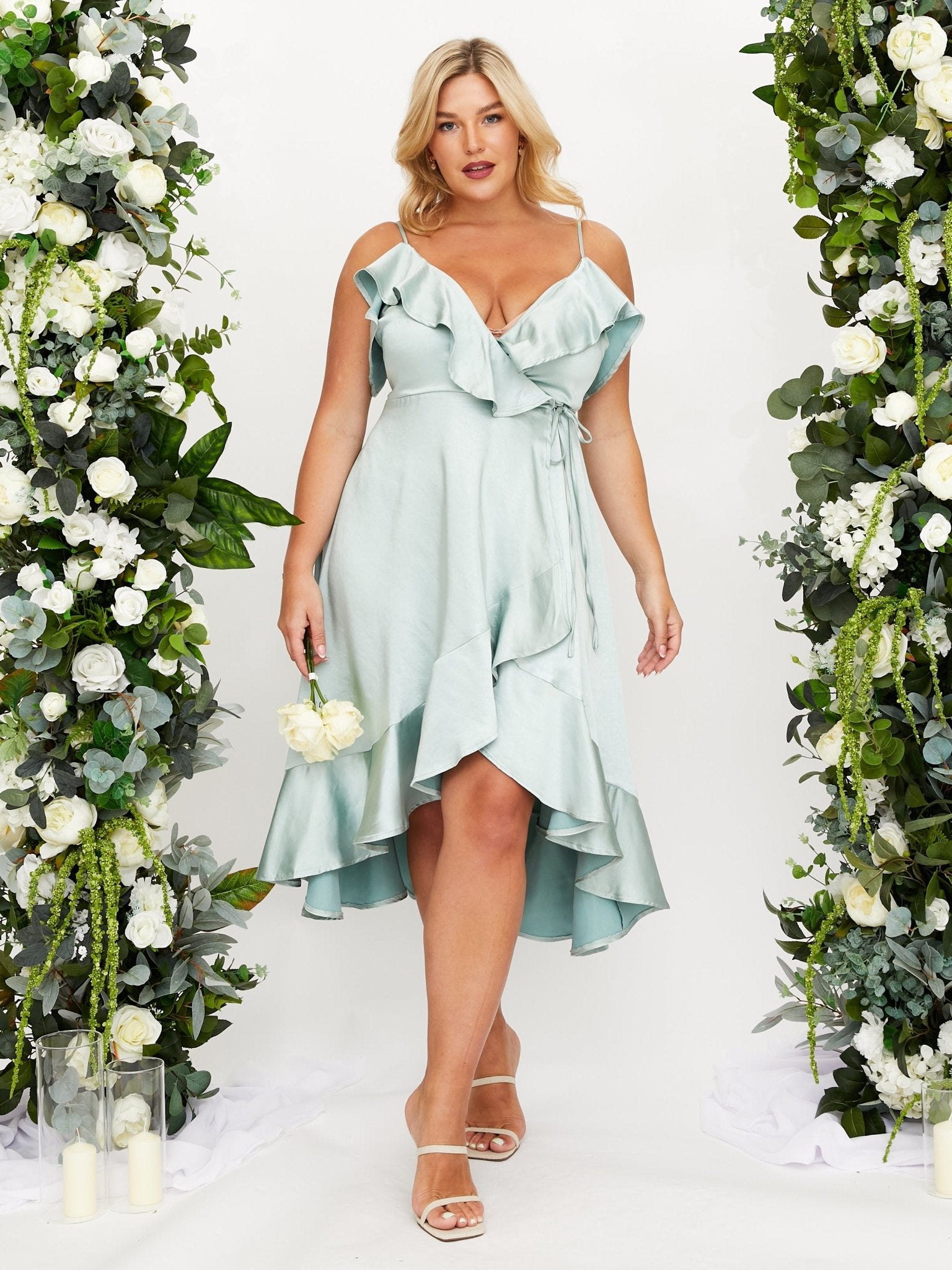 sage green midi satin dress ASOS Design - Bridesmaids Satin Plunge Midi Dress - Women - Polyester - 6 US
