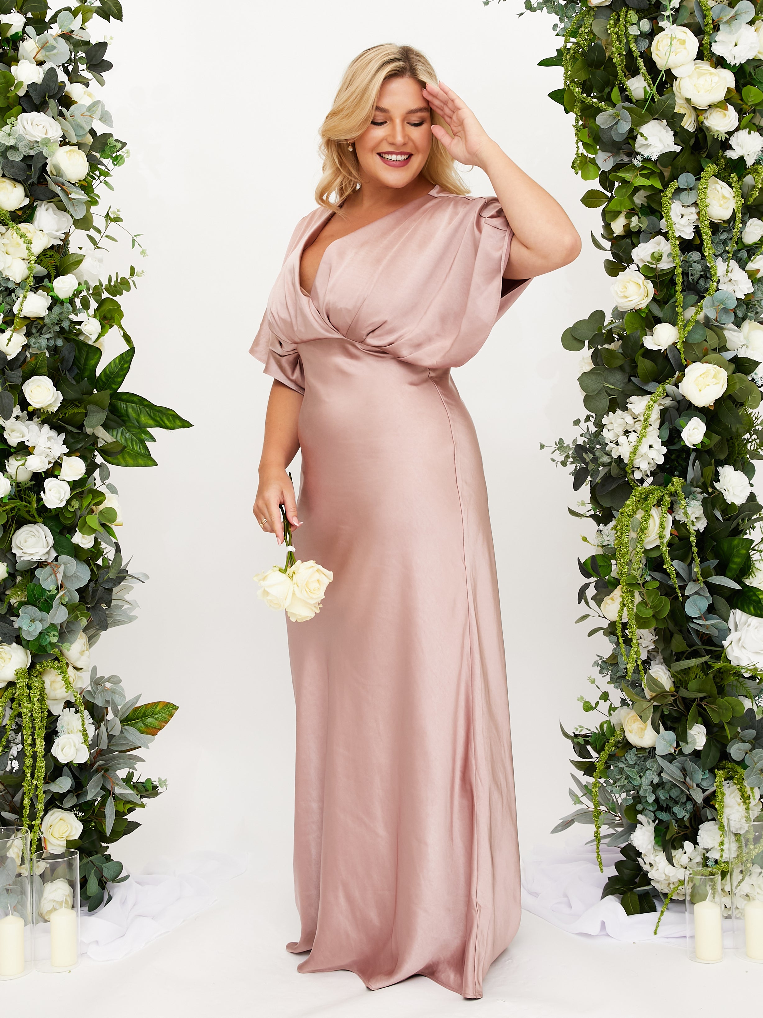 Pink silk bridesmaid dress hotsell