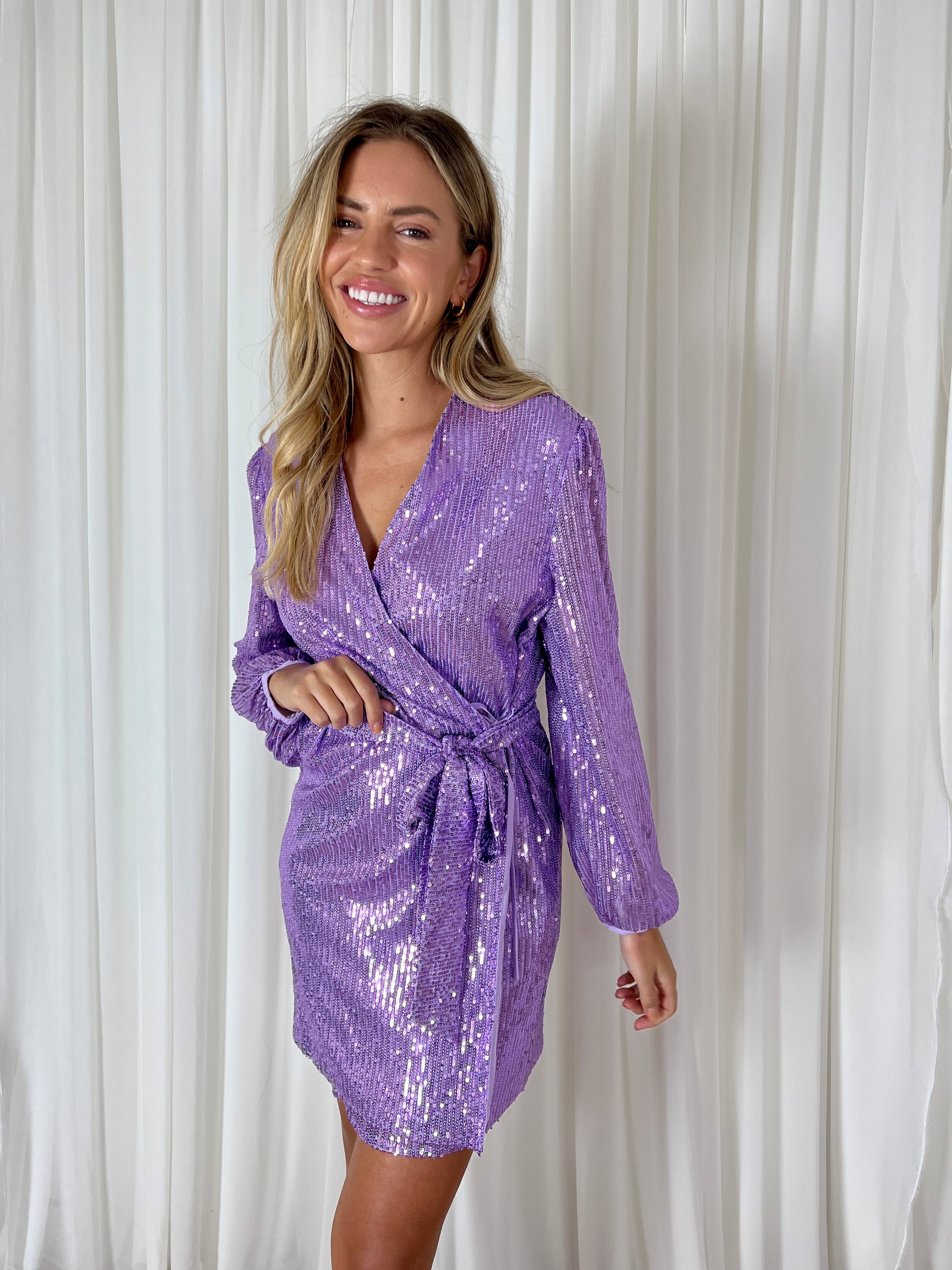Dani Sequin Wrap Dress / Lilac