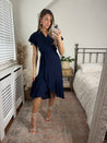 Navy Midi Ruffle Dress