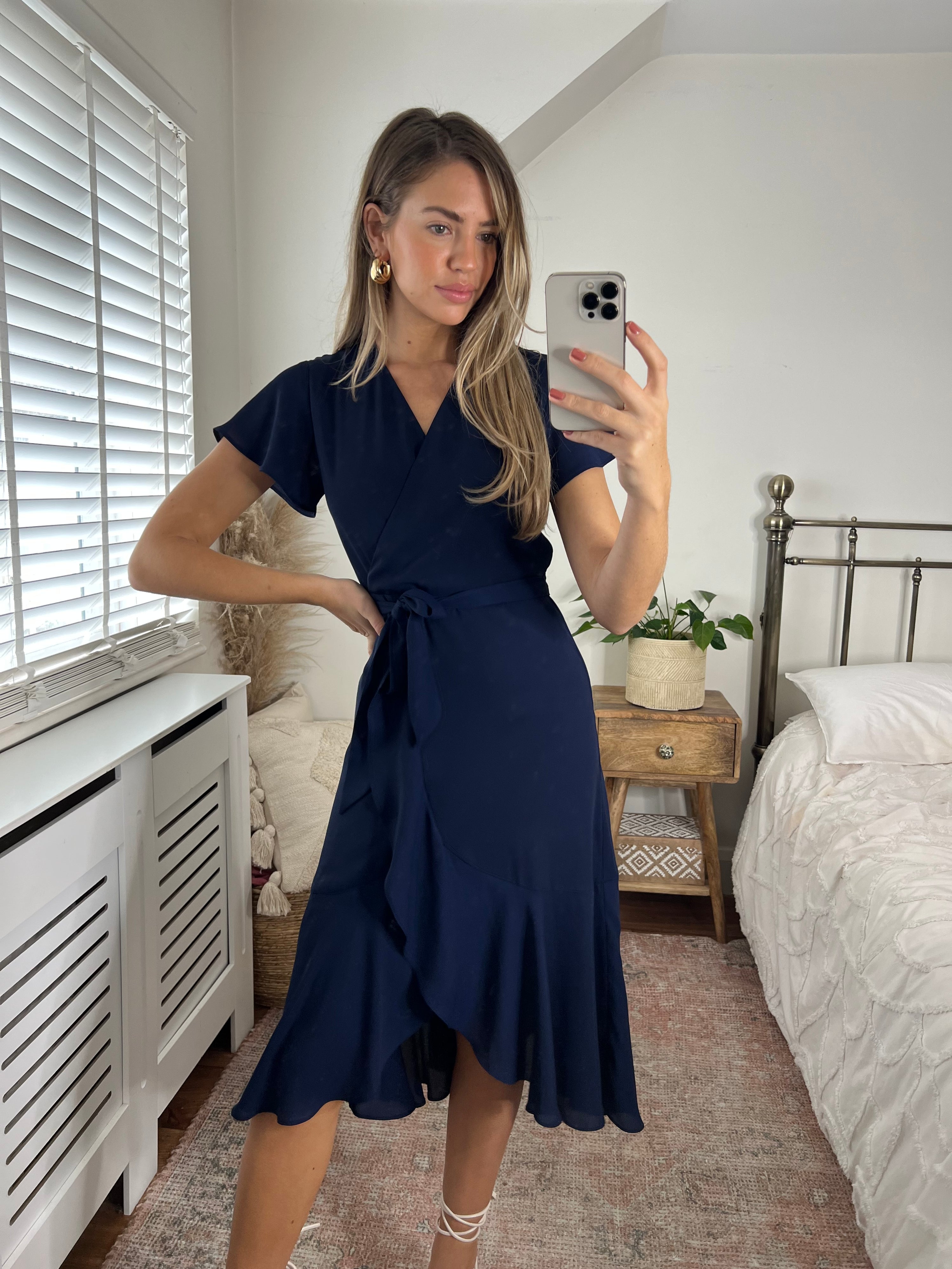 Navy Midi Ruffle Dress