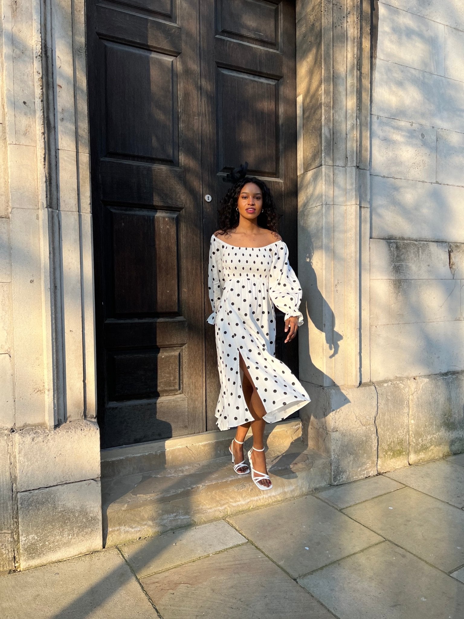 Chloe Shirred Long Sleeve Midi Dress / Mono Spot Style Cheat Chloe Shirred Long Sleeve Midi Dress / Mono Spot Style Cheat