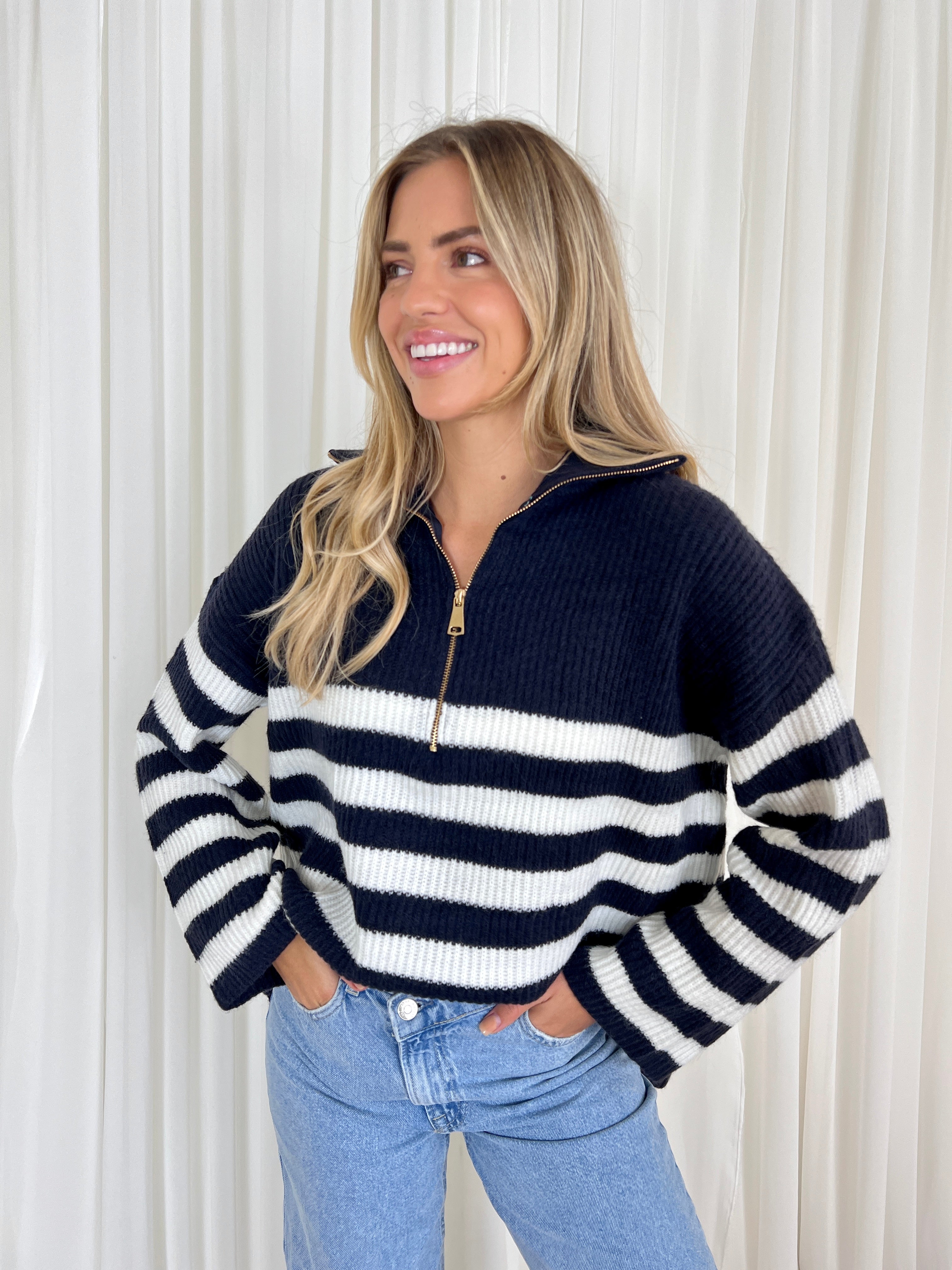 Navy and White Striped Jumper