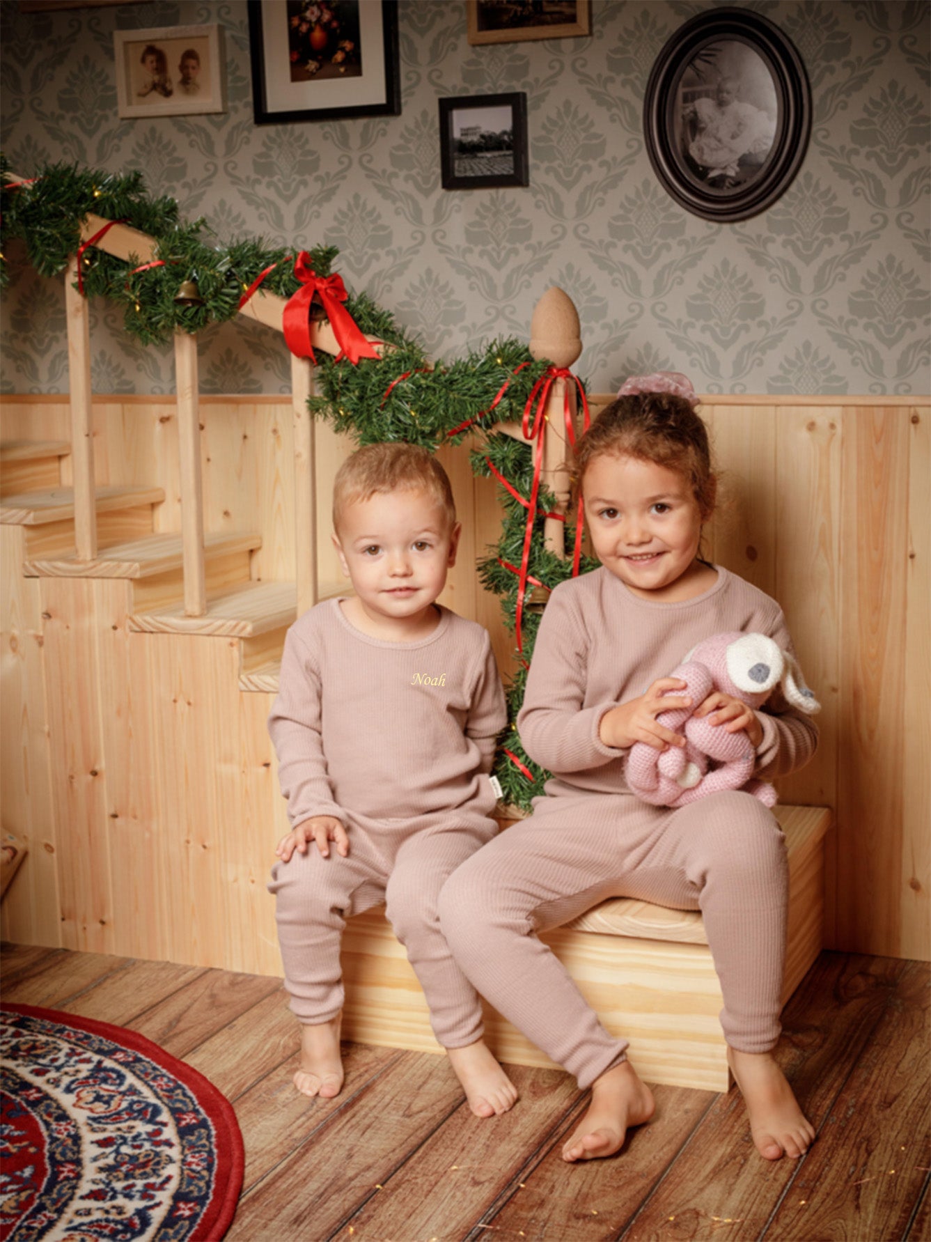 Kids Personalised Unisex Ribbed Jersey Loungewear Set / Mocha